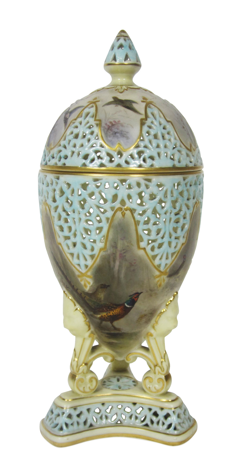 GRAINGER'S WORCESTER POT POURRI VASE AND COVER, SIGNED JAS STINTON