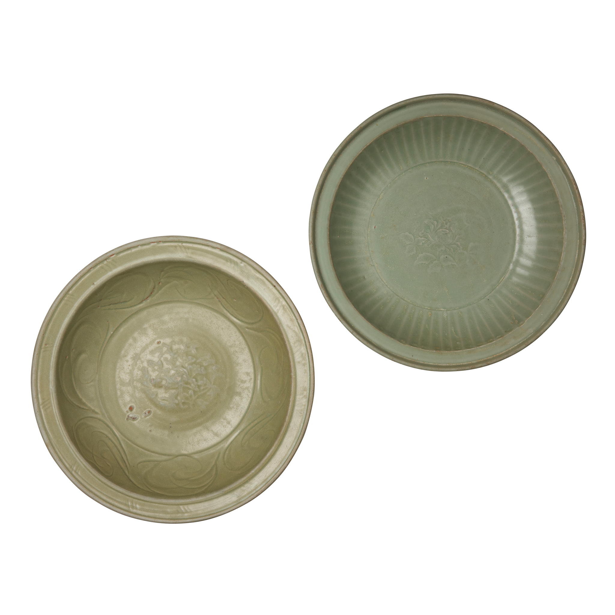 TWO LONGQUAN CELADON-GLAZED DISHES