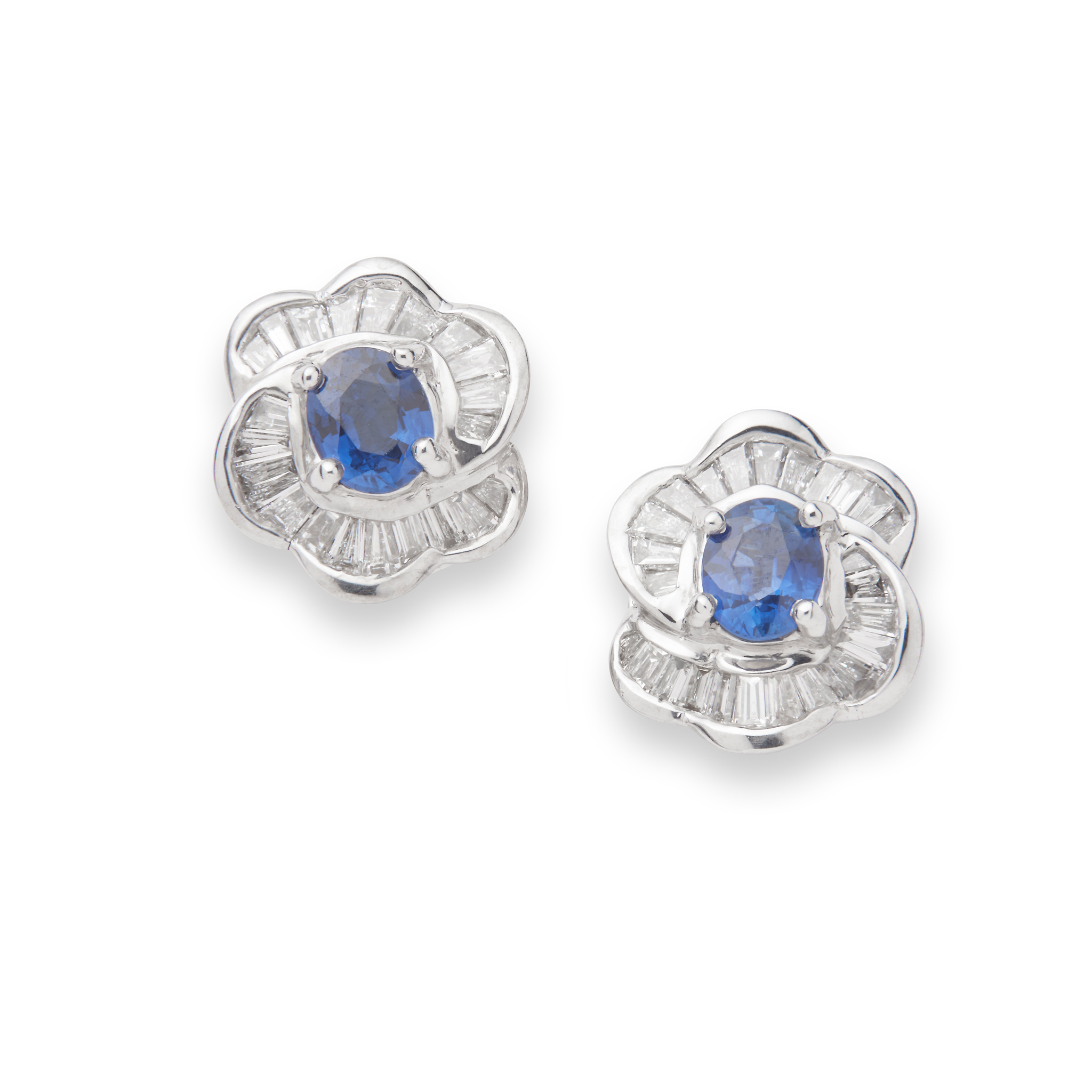 A pair of sapphire and diamond cluster earrings