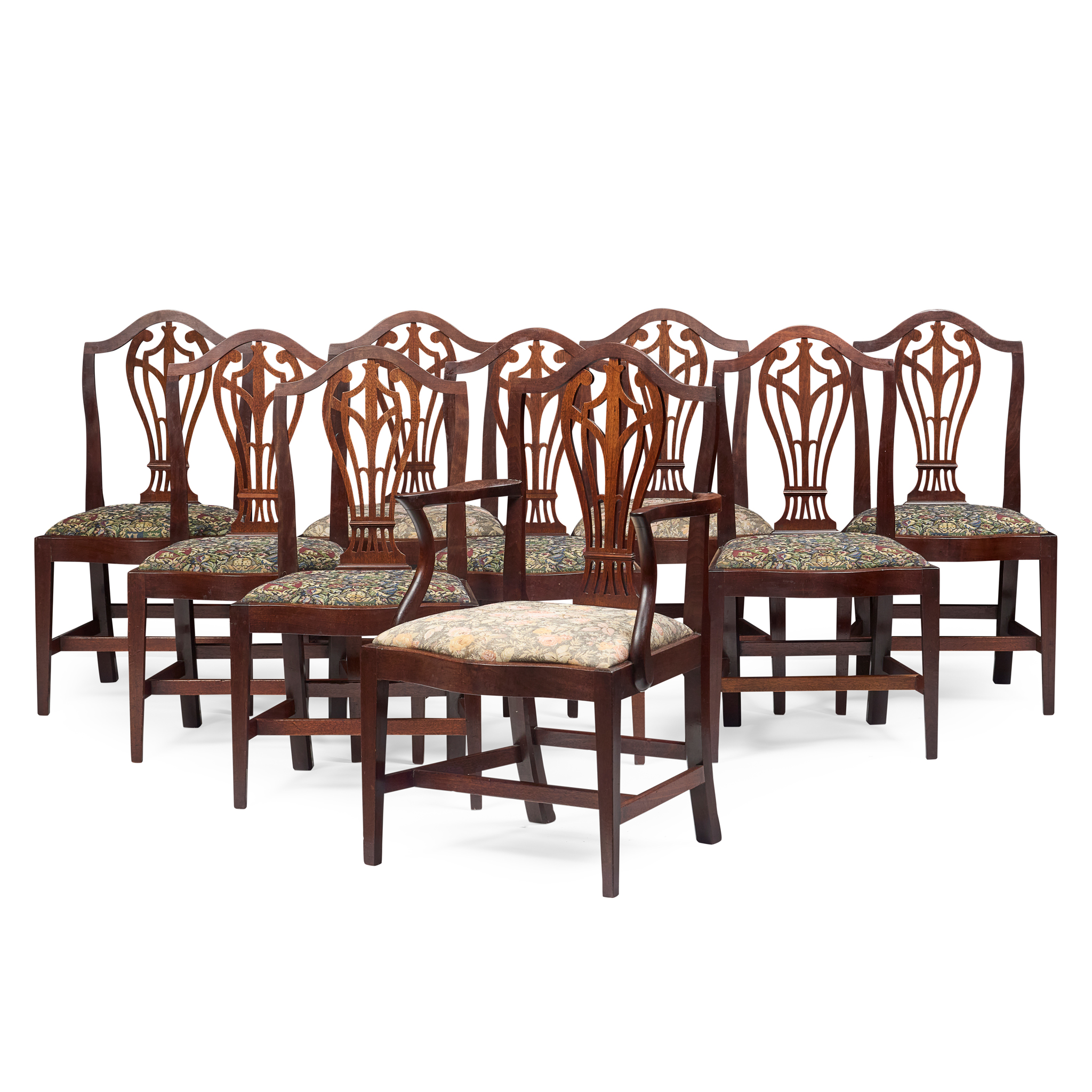 SET OF NINE HEPPLEWHITE STYLE MAHOGANY DINING CHAIRS