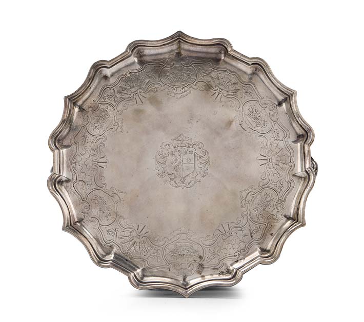 A George II silver salver Ayme Videau, London 1734