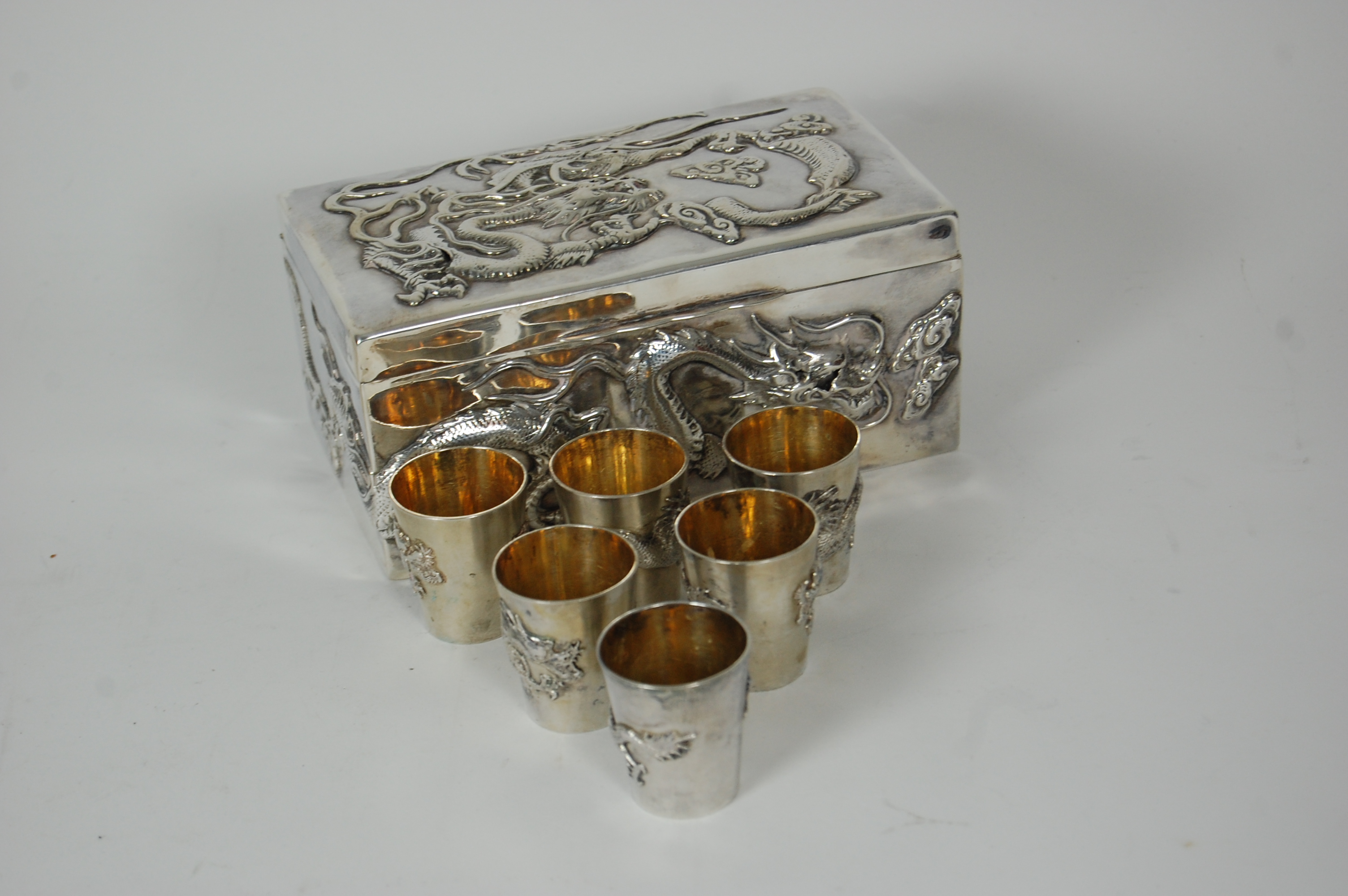 SET OF SIX CHINESE EXPORT SILVER RICE CUPS