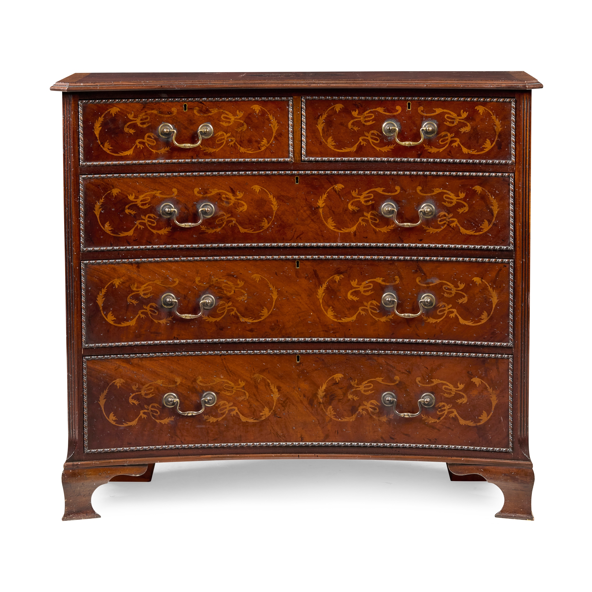 GEORGIAN STYLE MAHOGANY AND INLAID CONCAVE CHEST OF DRAWERS