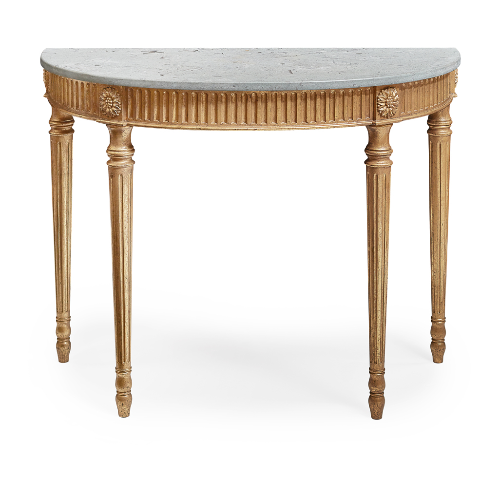 NEOCLASSICAL STYLE MARBLE-TOPPED GILTWOOD CONSOLE TABLE