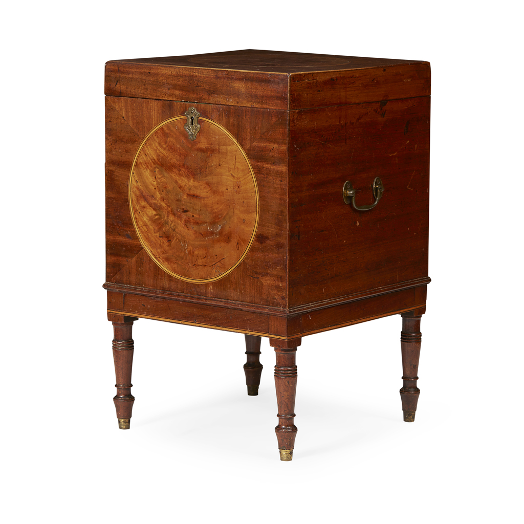SMALL GEORGE III MAHOGANY AND INLAID BOX CELLARETTE