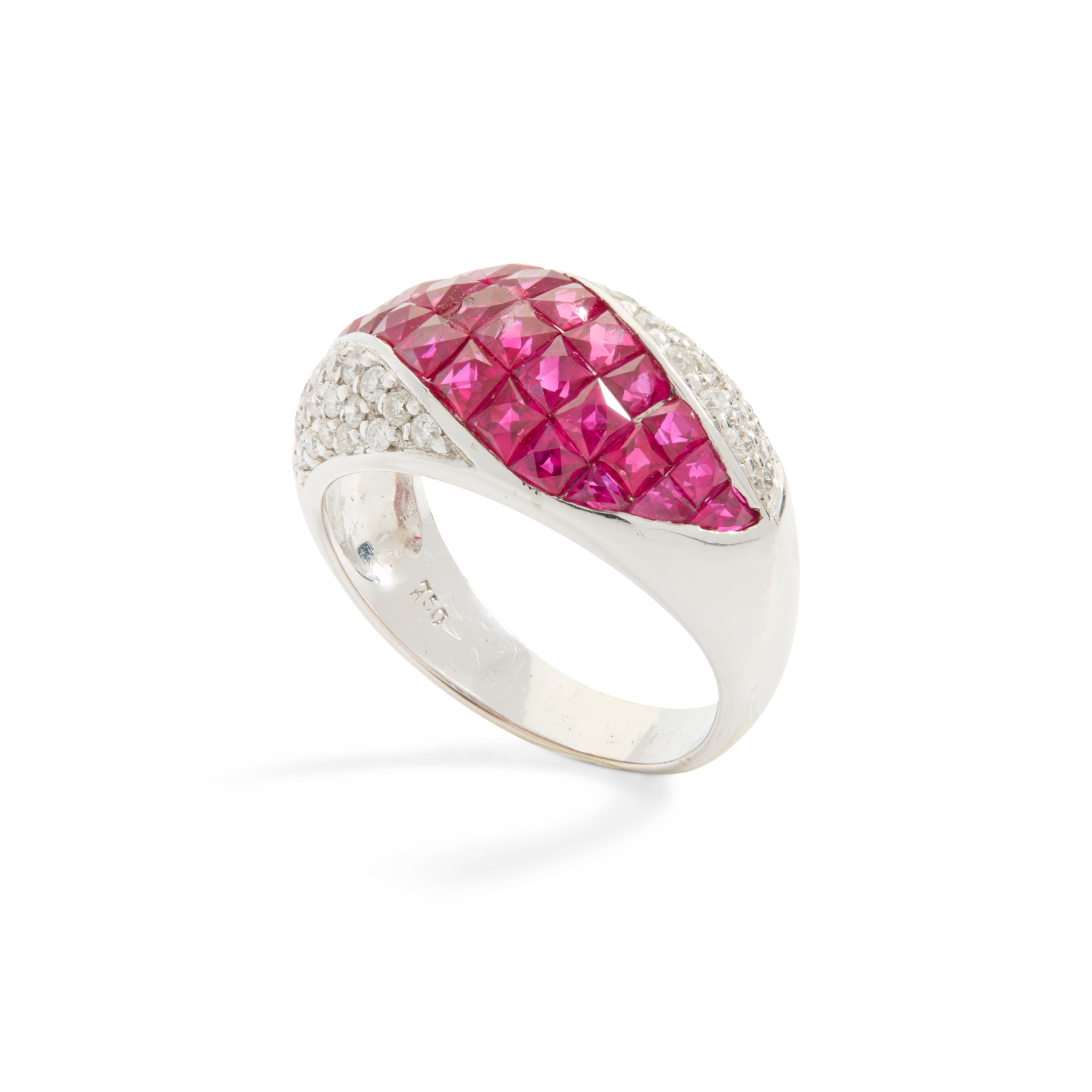 A ruby and diamond bombé ring
