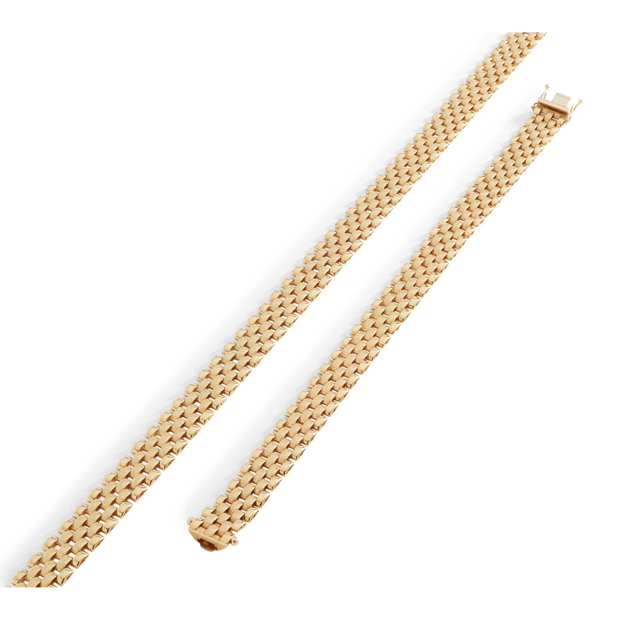 An 18ct gold brick link necklace and bracelet