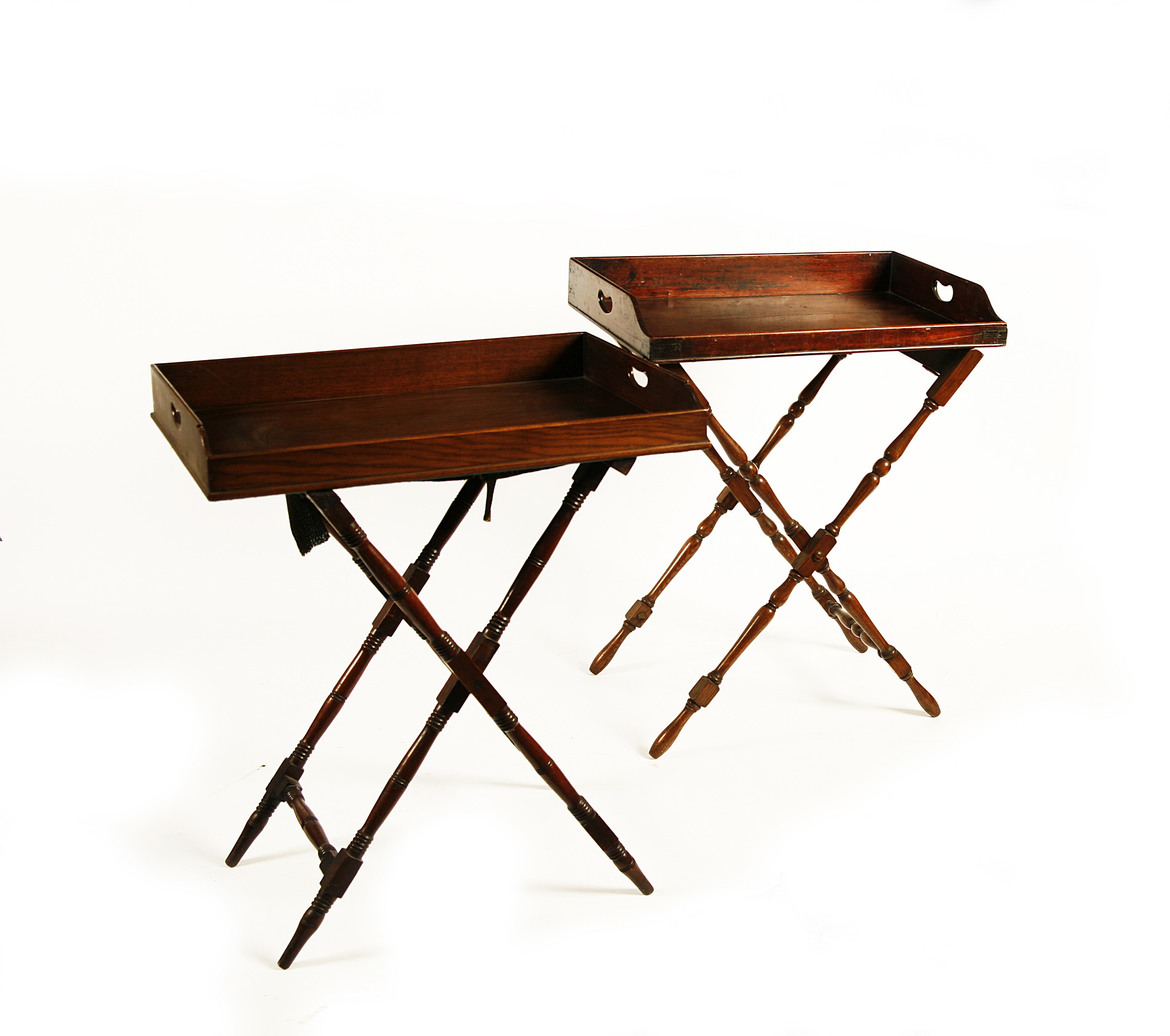 TWO BUTLERS TRAYS ON STANDS