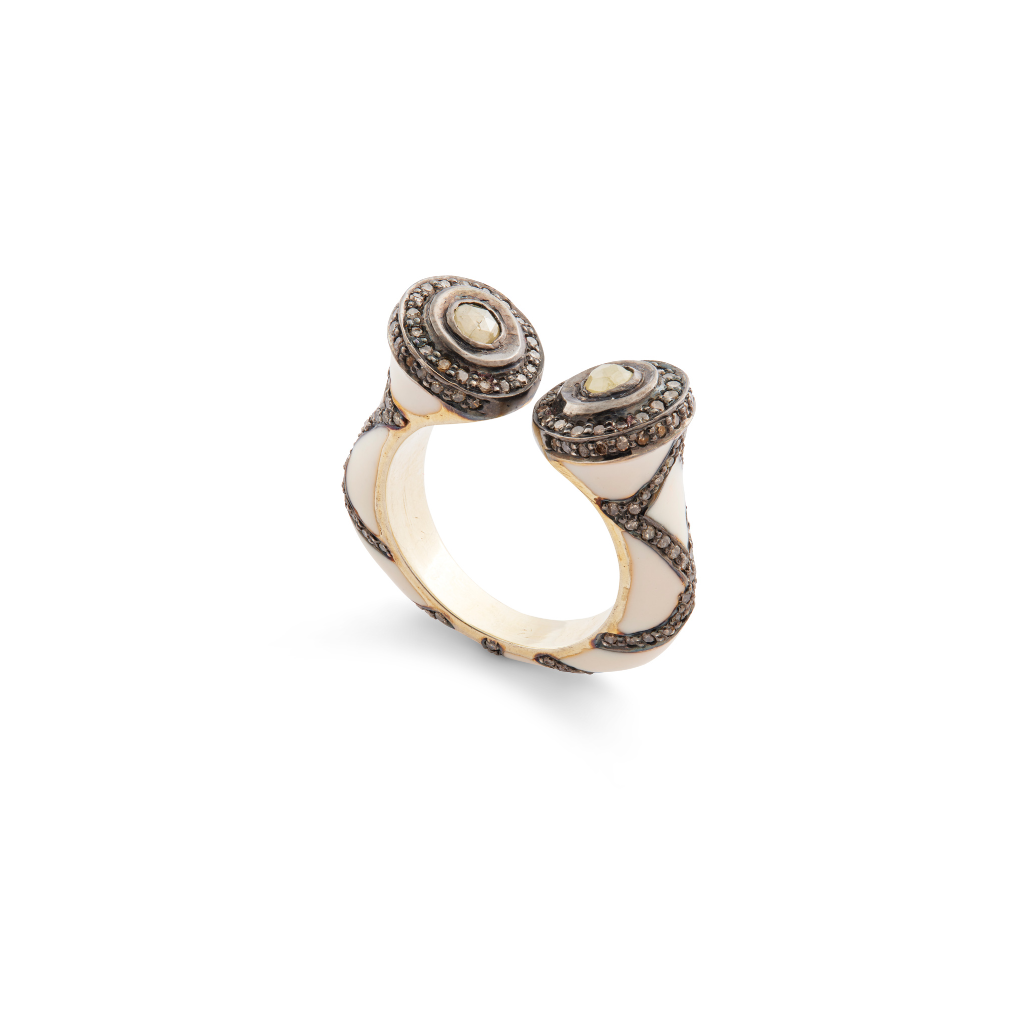 An enamel and diamond torc ring