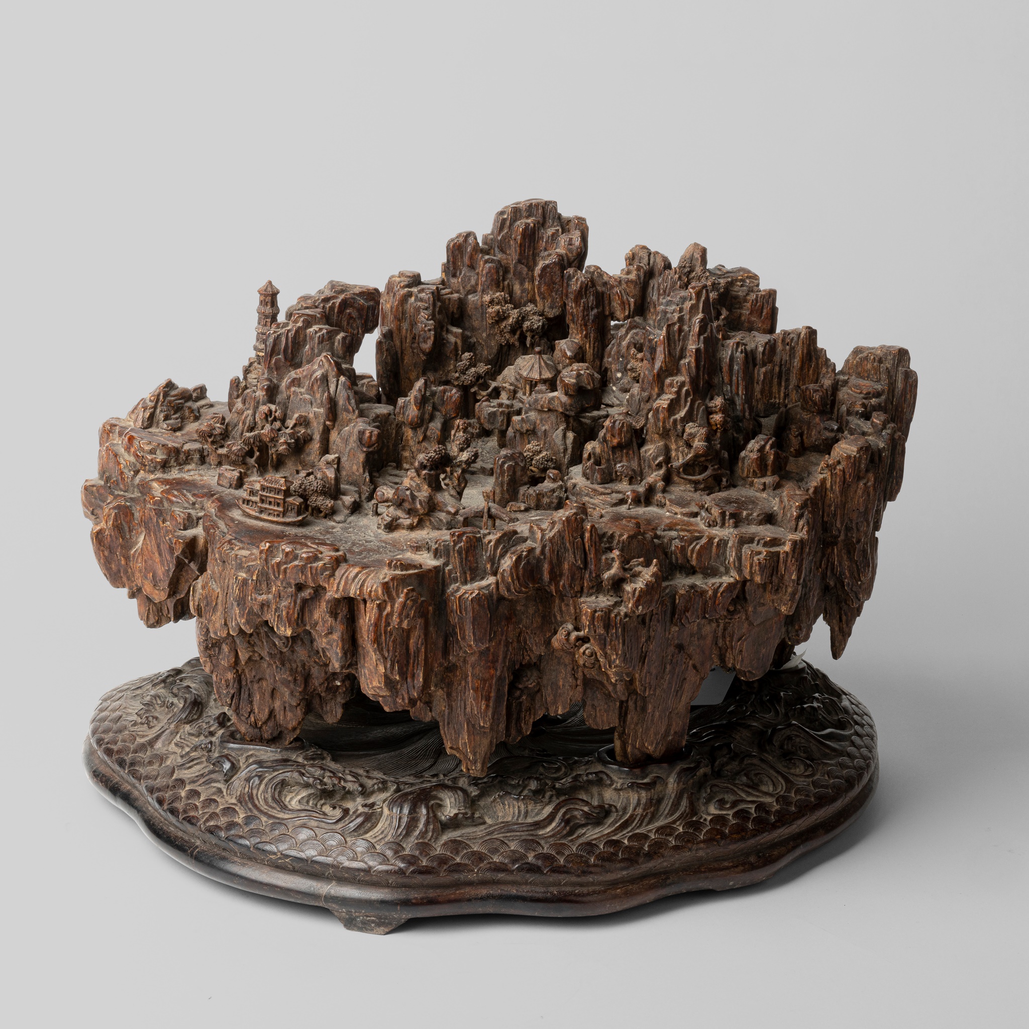 LARGE CHENXIANGMU 'LANDSCAPE' SCULPTURE WITH ZITAN BASE