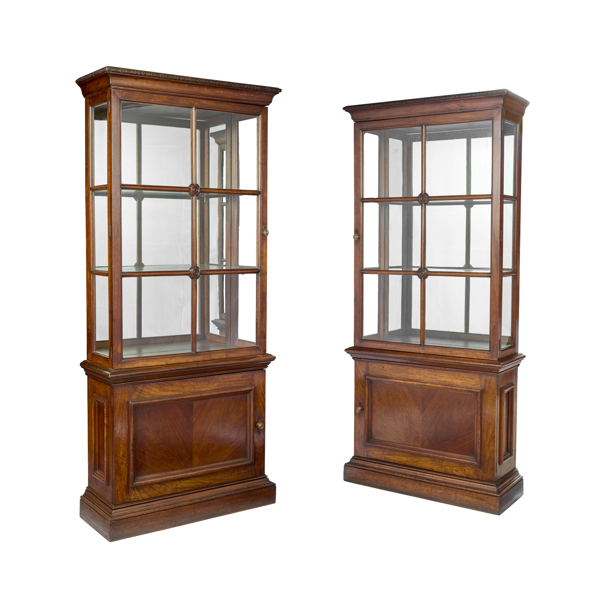 PAIR OF GEORGIAN STYLE WALNUT CHINA DISPLAY CABINETS