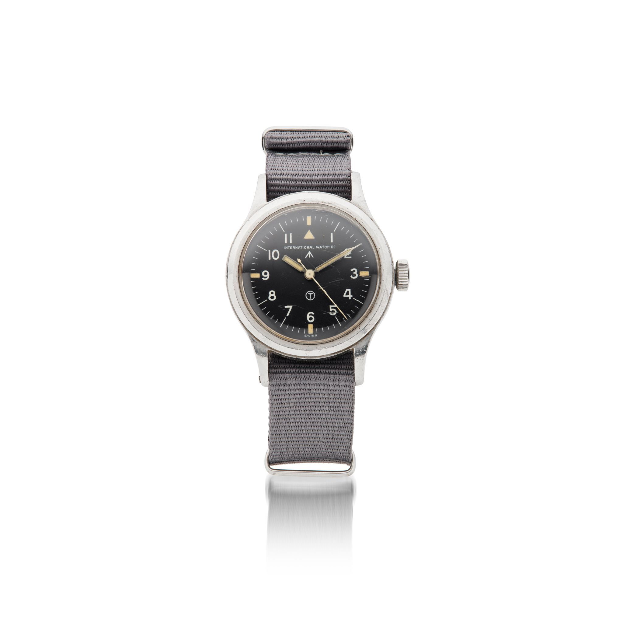 IWC. A rare British military issued stainless steel mechanical wristwatch
