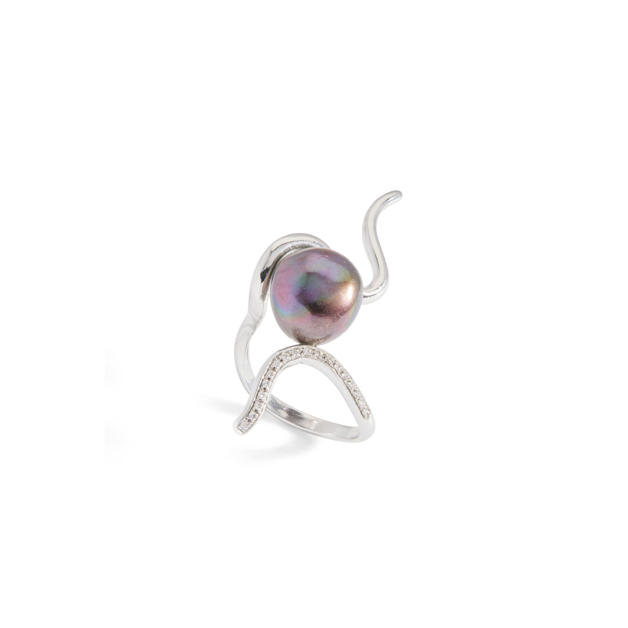 A Tahitian pearl and diamond cocktail ring