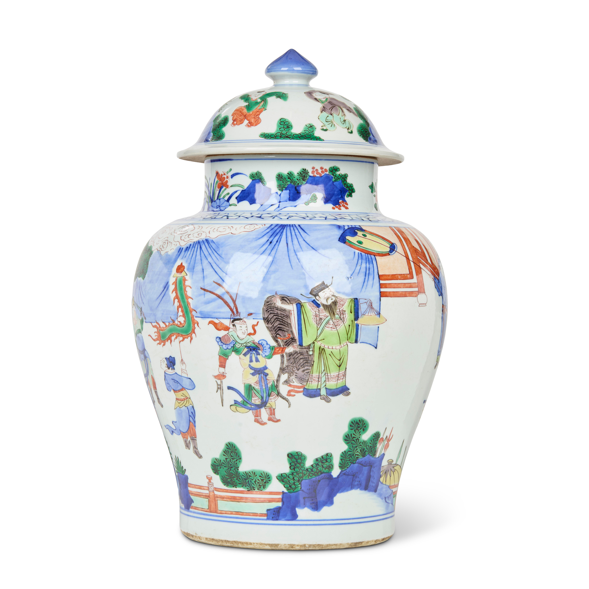 LARGE CHINESE WUCAI JAR WITH COVER