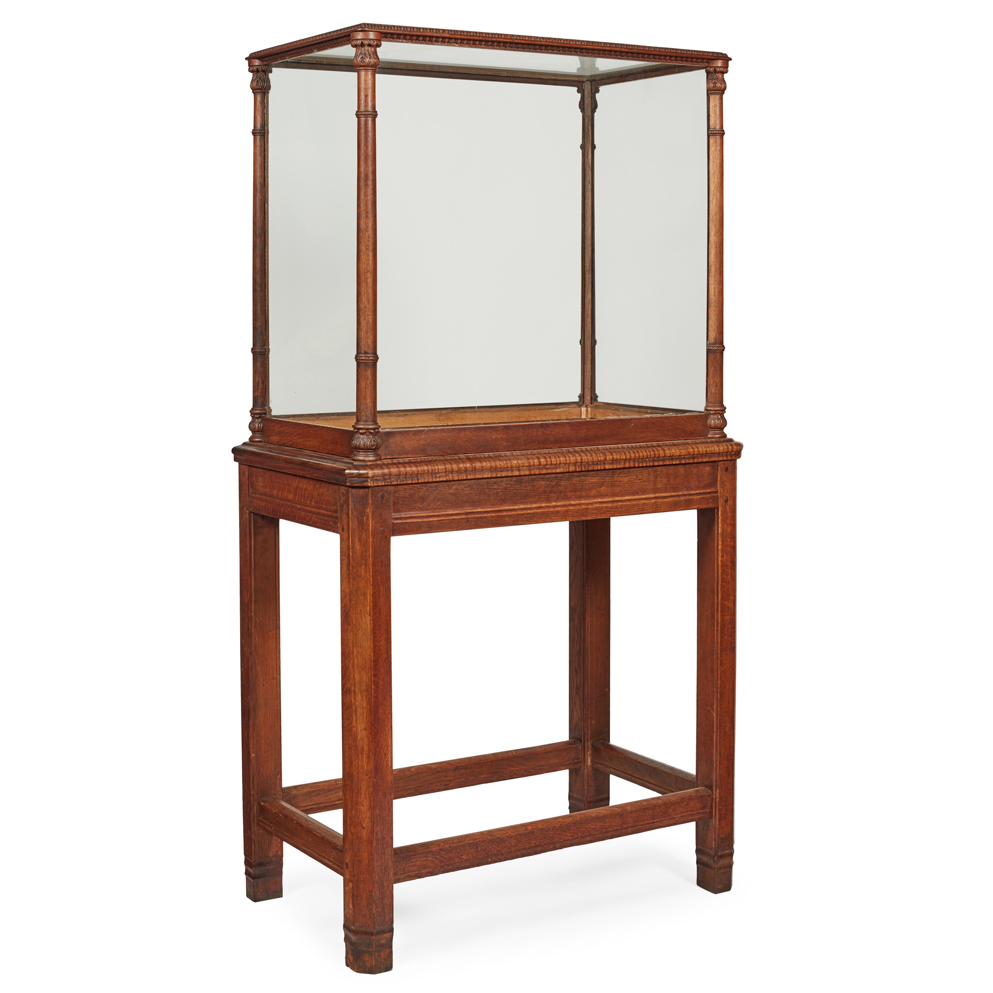 VICTORIAN OAK DISPLAY CABINET-ON-STAND, IN THE MANNER OF ROBERT LORIMER