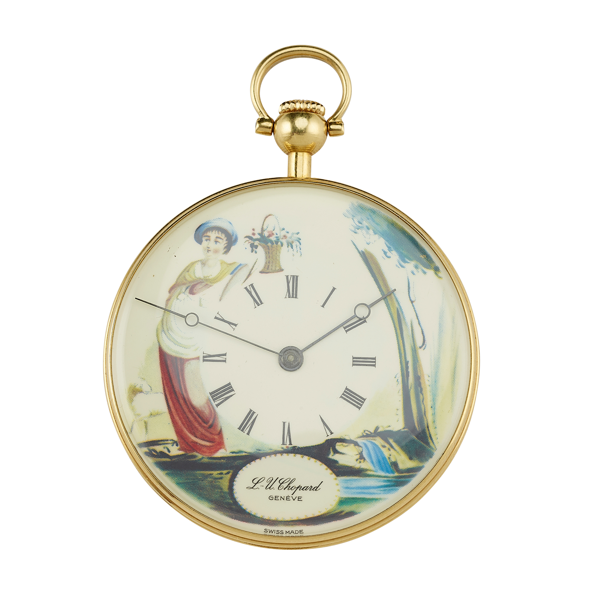 Chopard. A fine and unusual 18k yellow gold pocket watch with decorated dial