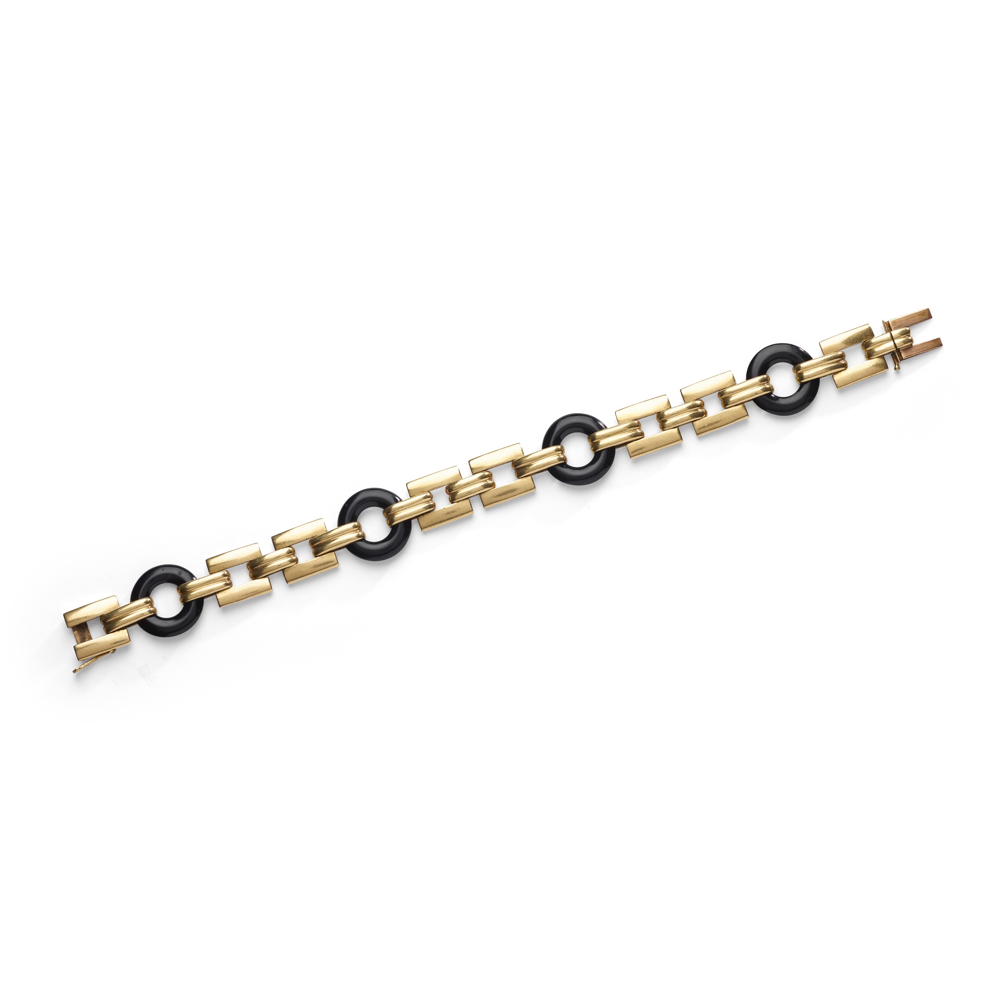 An onyx fancy-link bracelet, circa 1950