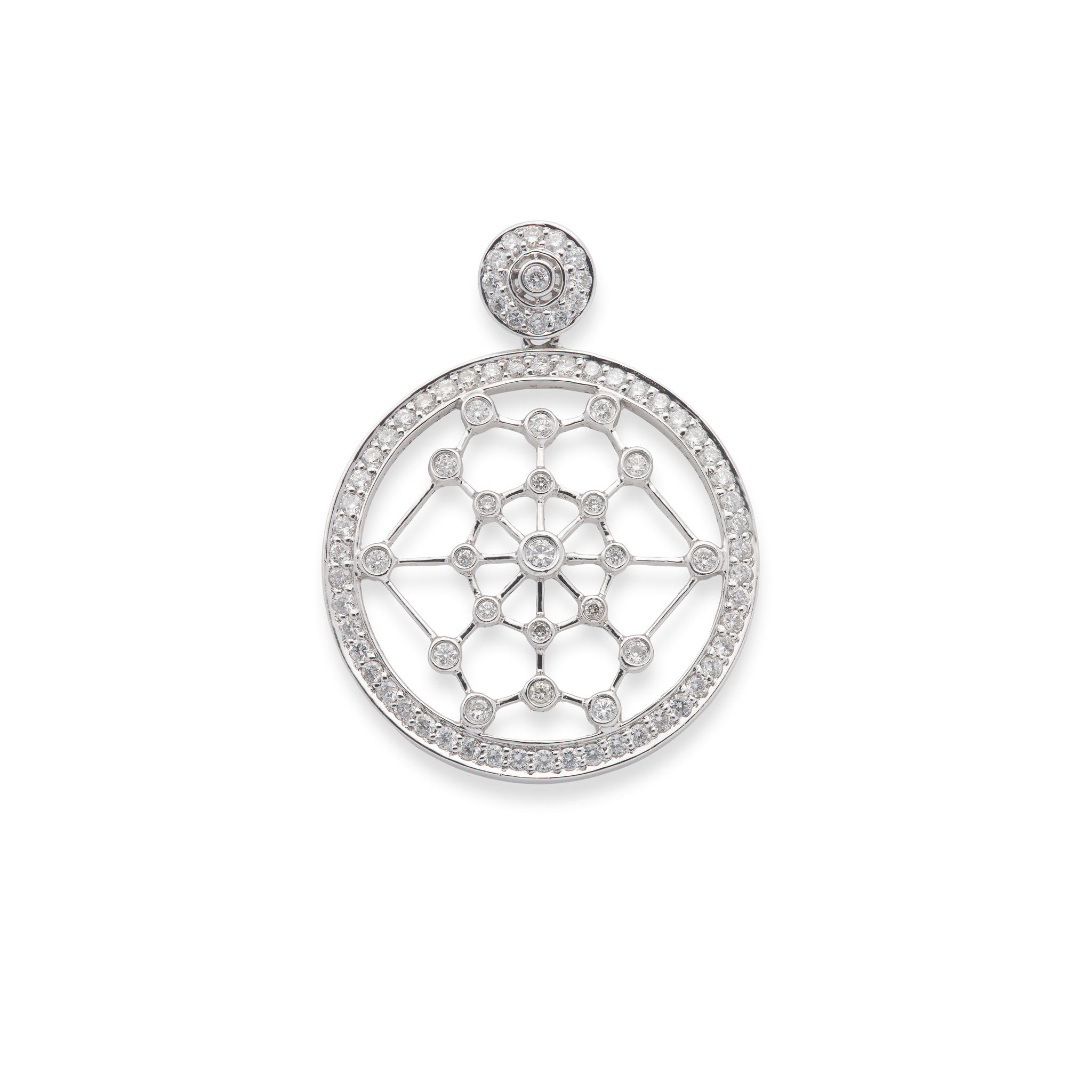 A diamond spiderweb pendant