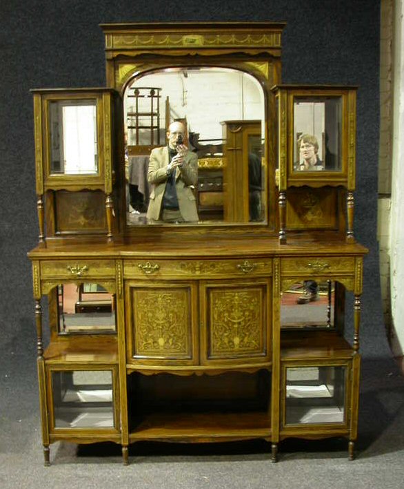 A Victorian rosewood and inlaid display cabinet,