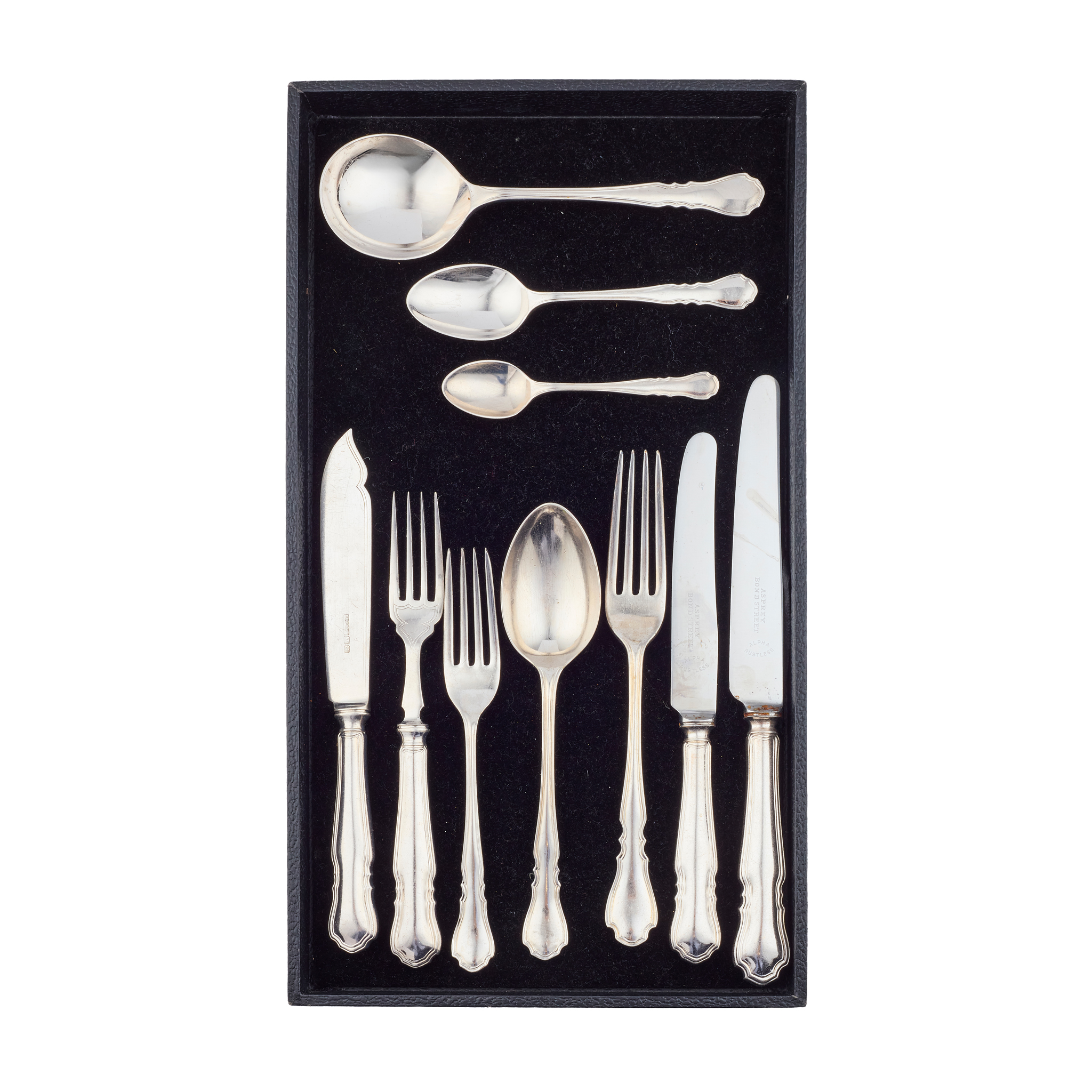 PART SERVICE OF ASPREY 'CHIPPENDALE' PATTERN SILVER-PLATED FLATWARE