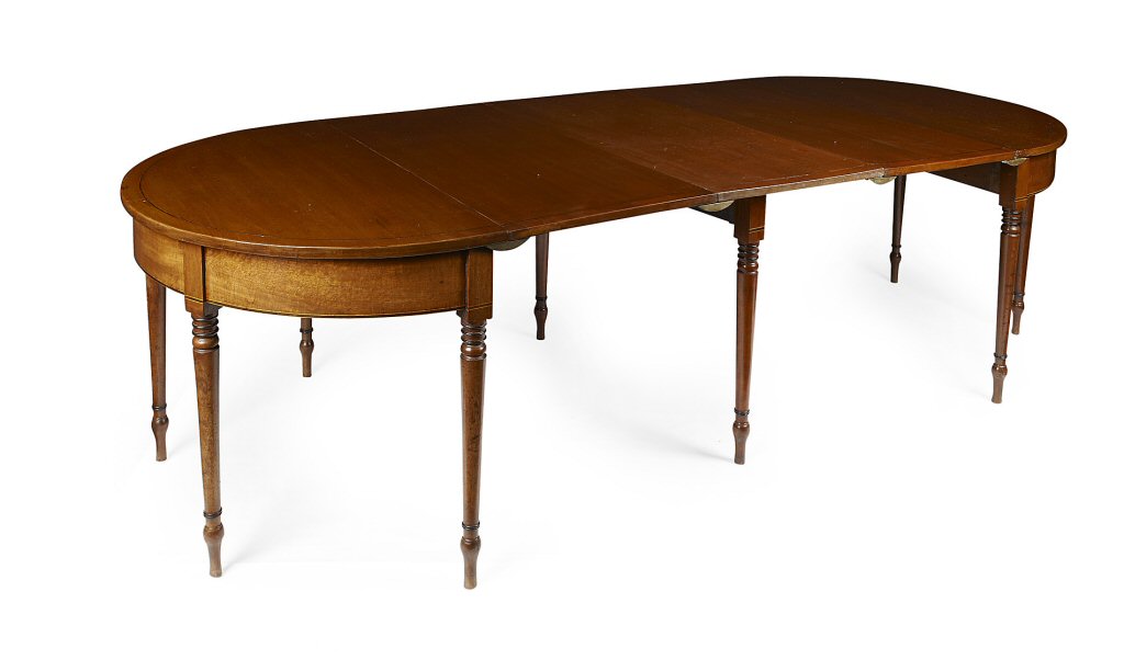 LATE GEORGE III MAHOGANY D-END DINING TABLE