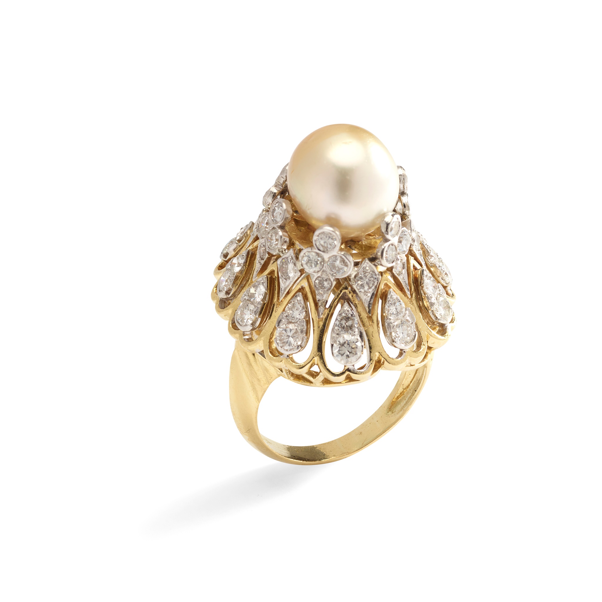 A cultured pearl and diamond dress ring, by Corletto