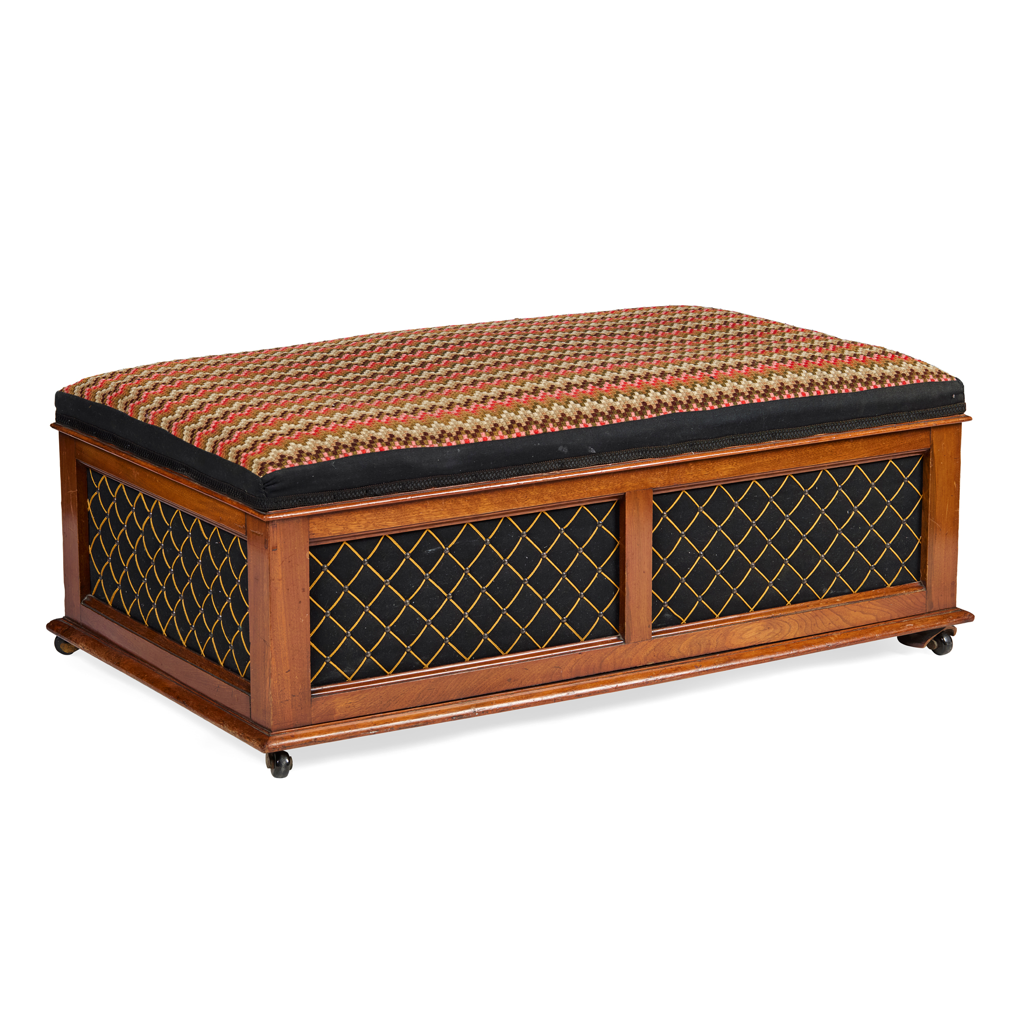 MAHOGANY AND NEEDLEWORK OTTOMAN