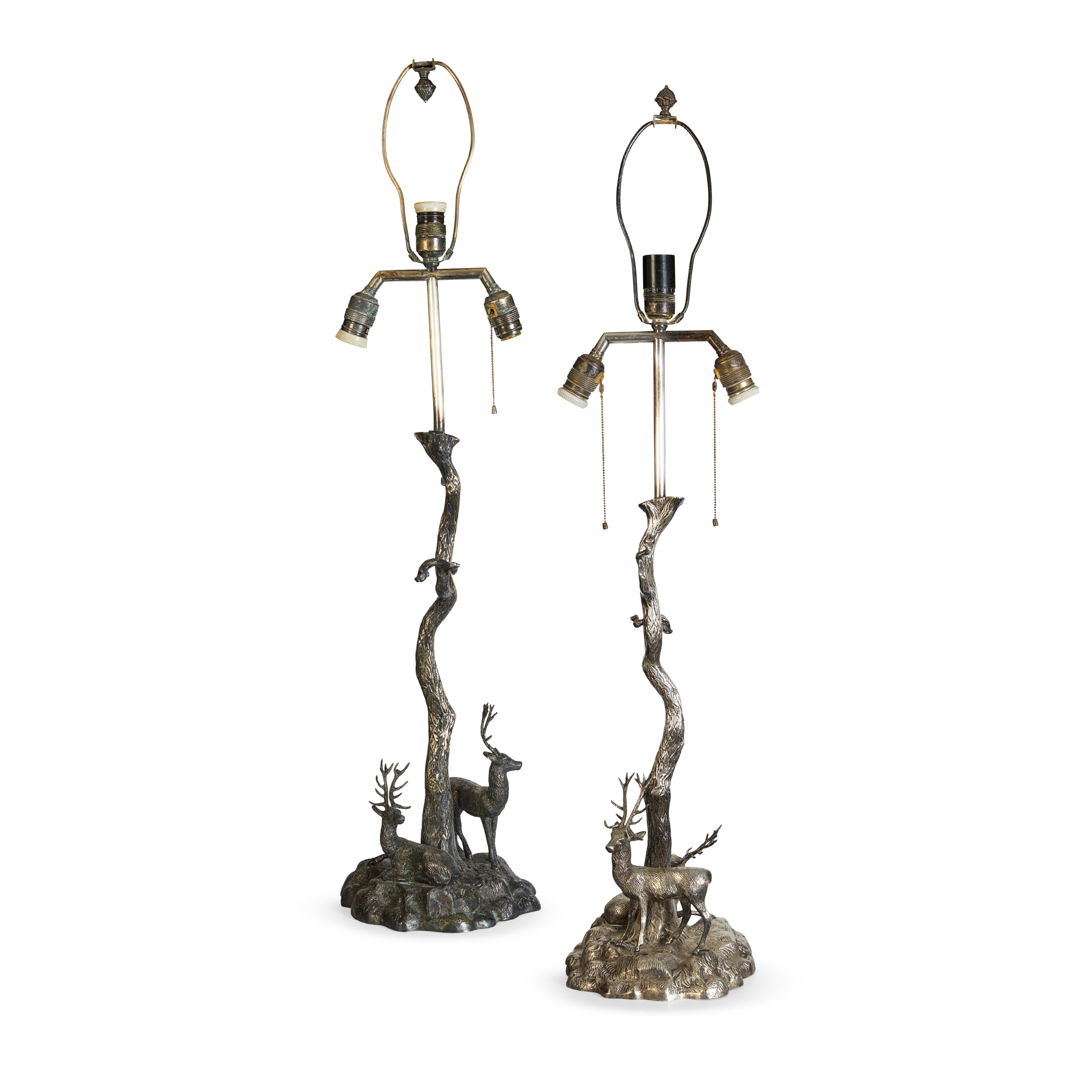 PAIR OF SILVERED BRONZE LAMPS
