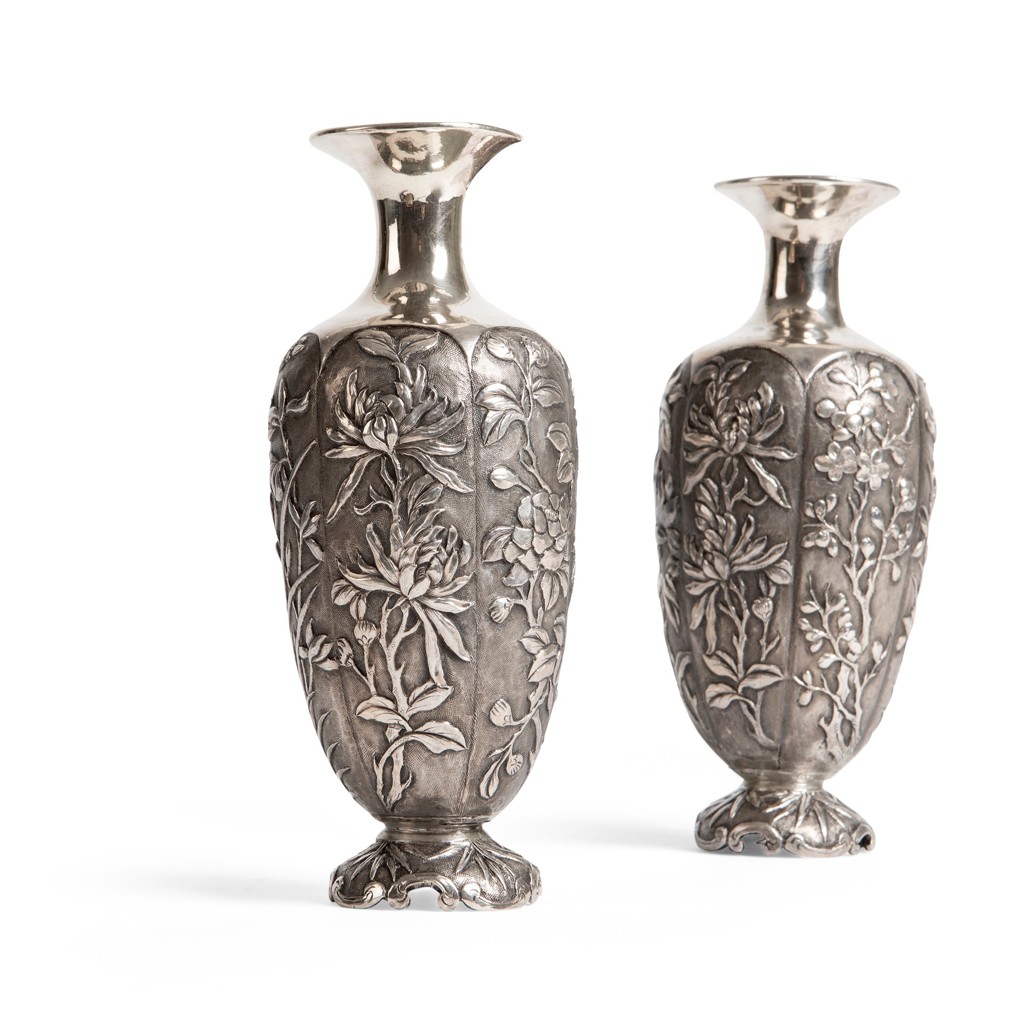 PAIR OF CHINESE EXPORT SILVER VASES