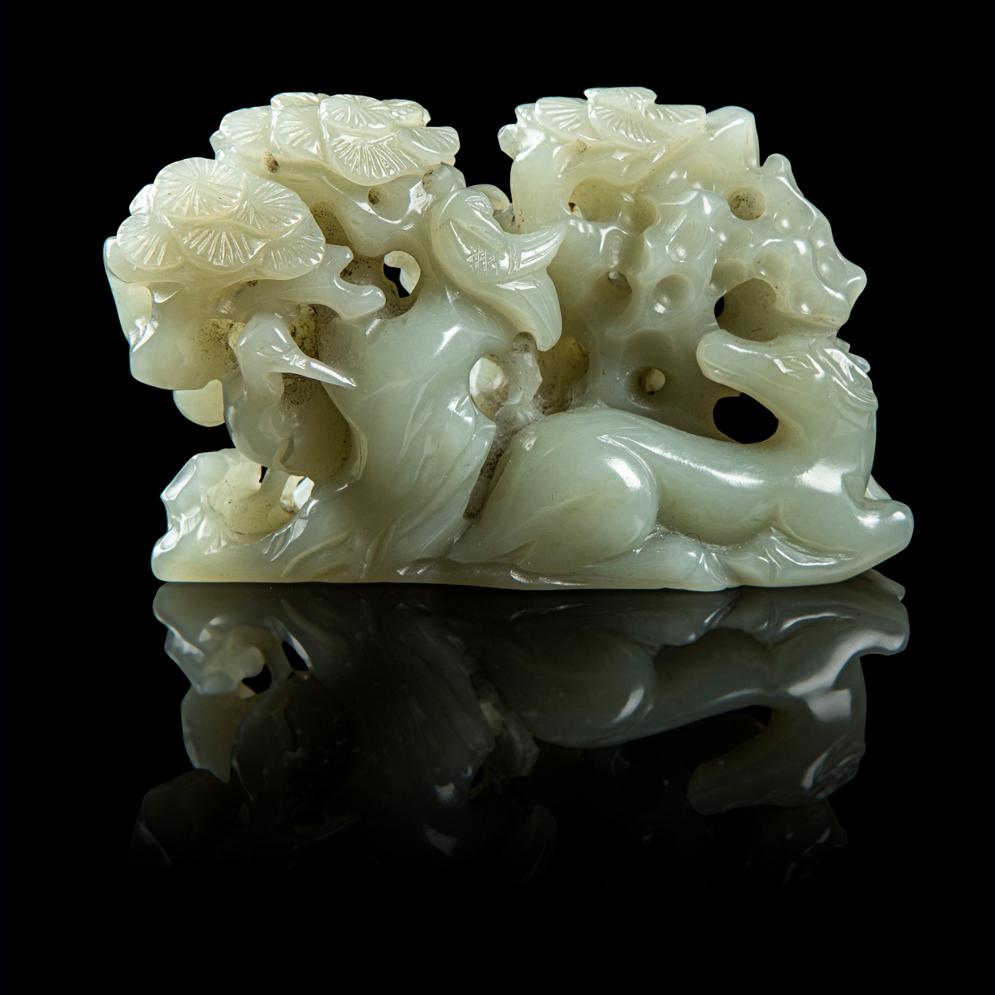 CELADON JADE 'DEER AND CRANE' BRUSH REST
