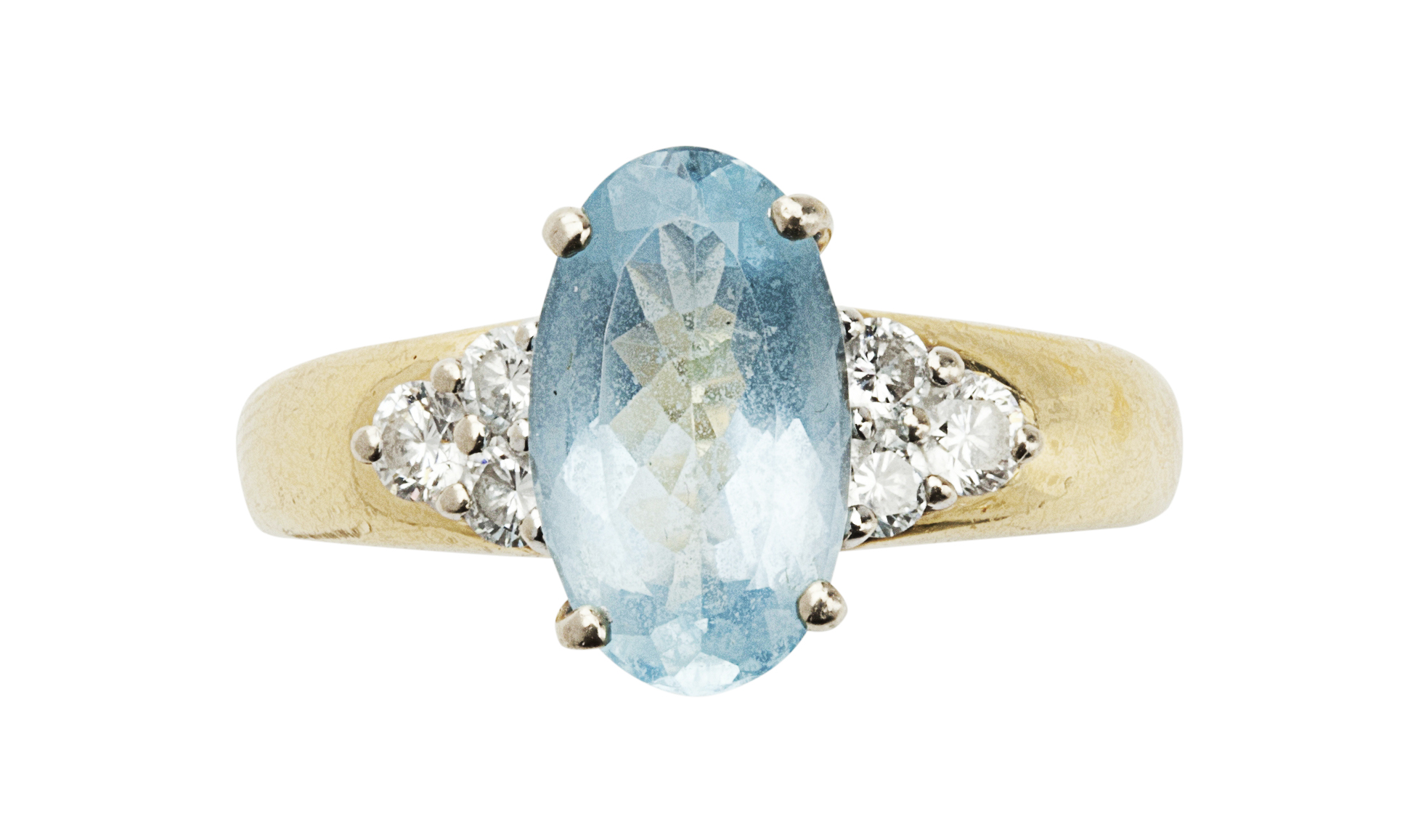 An aquamarine and diamond set ring