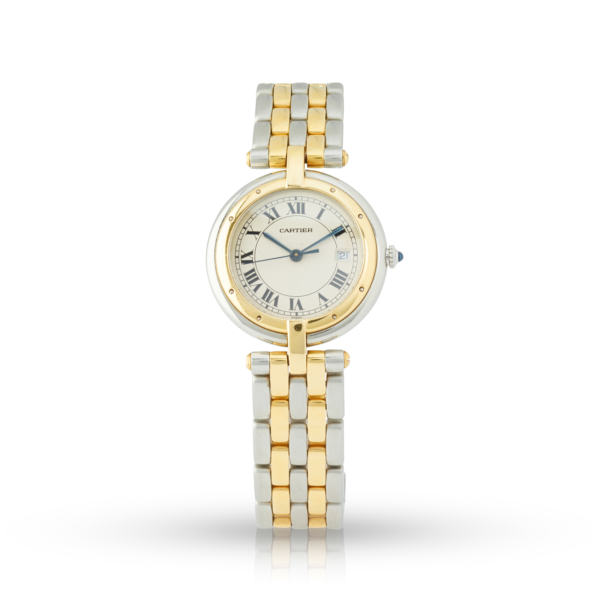 Cartier. A stainless steel and two-row yellow gold quartz bracelet watch