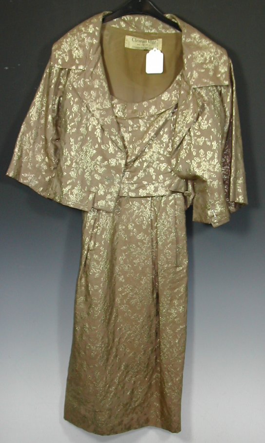 A Christian Dior ensemble of beige and gilt brocade,