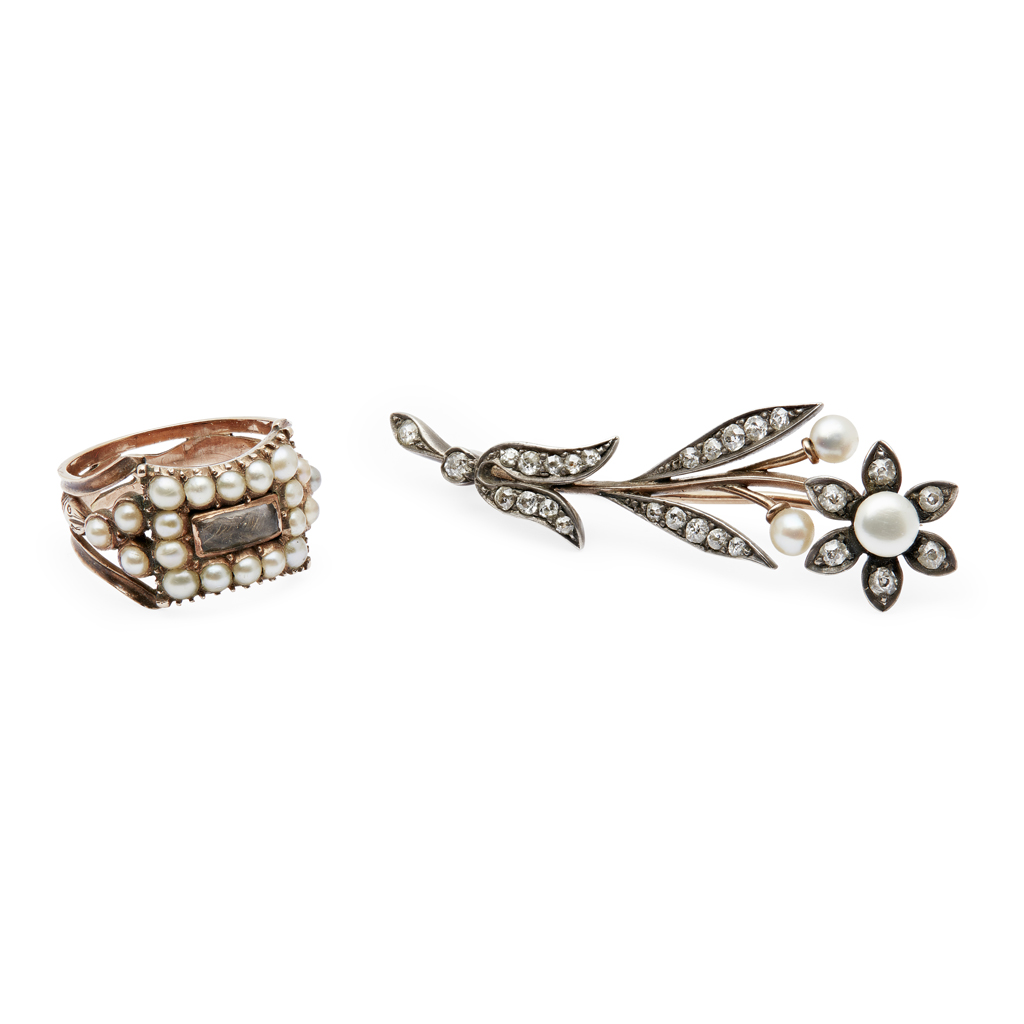 A pearl and diamond set brooch