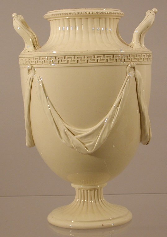 An English creamware twin-handled urn