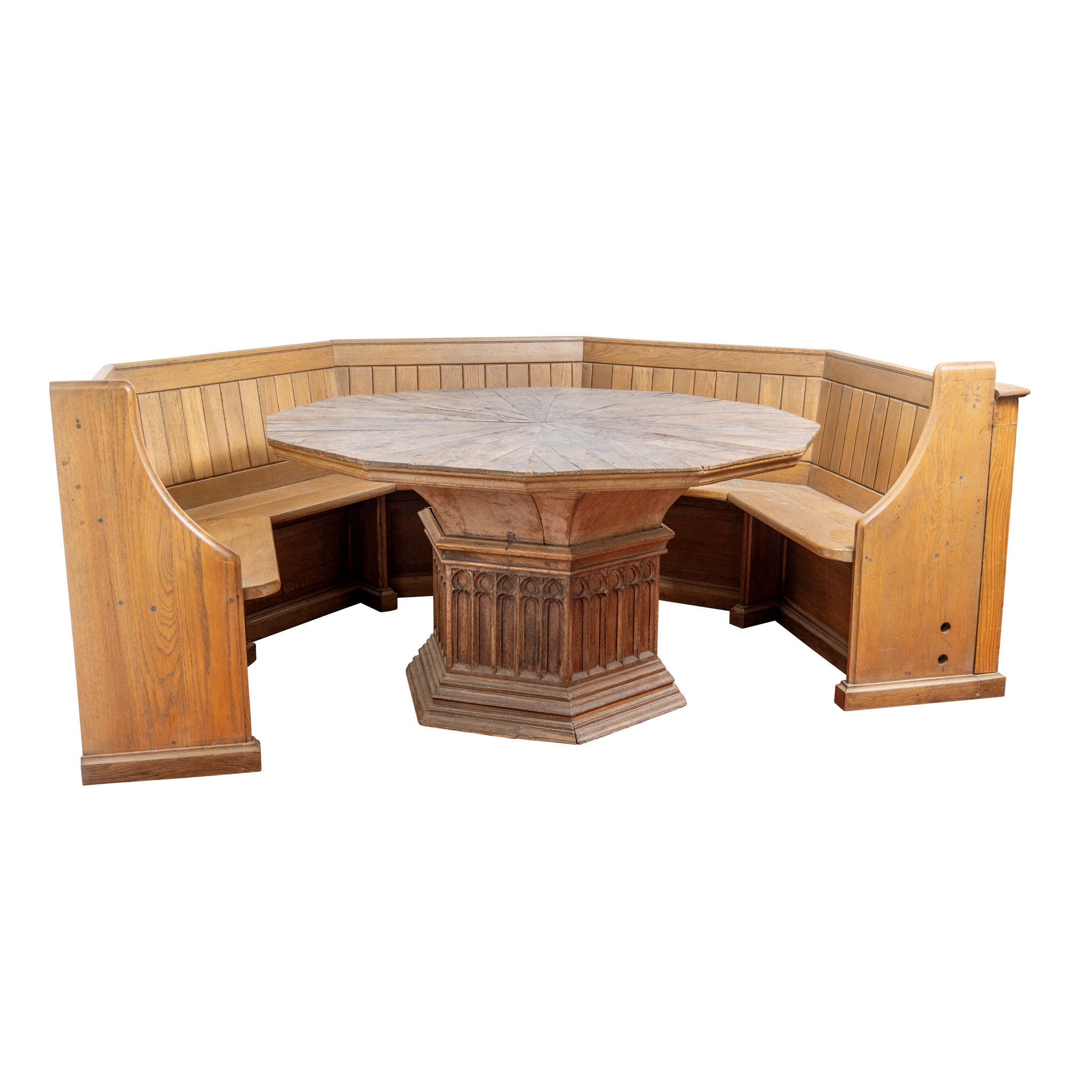 AN OAK GOTHIC STYLE DODECAHEDRANAL TABLE