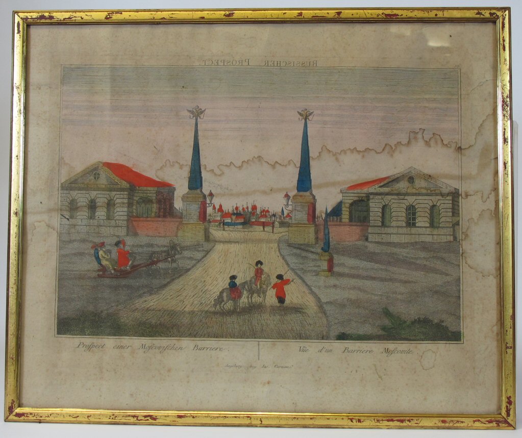 A late 18th century part matched set of hand coloured prints of Russian scenes By Joseph Carmine