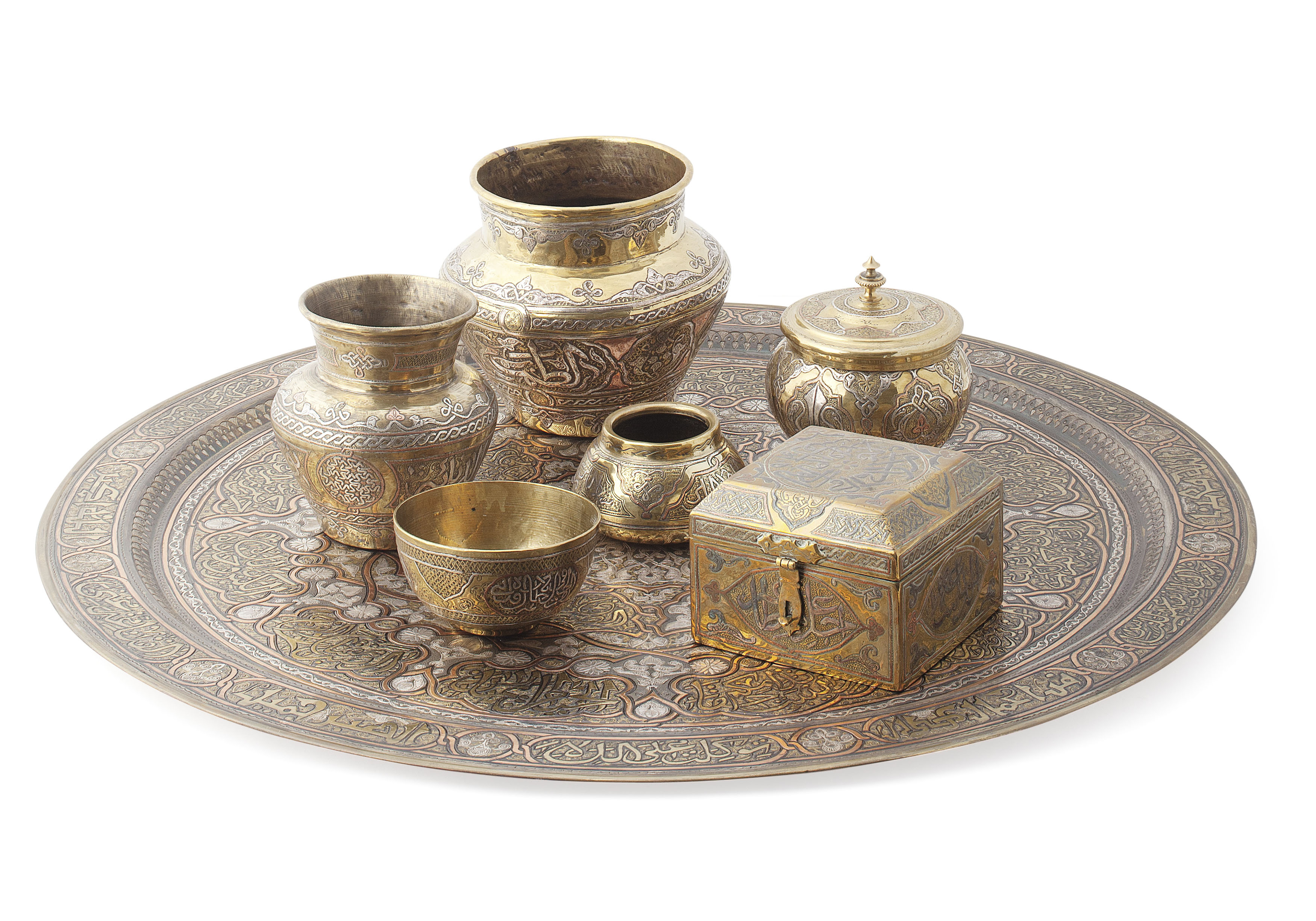 GROUP OF BRASS AND MIXED METAL CAIRO WARE
