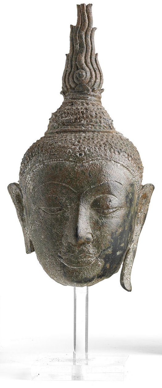A 15th century Thai bronze head of Buddha, Ayutthaya period