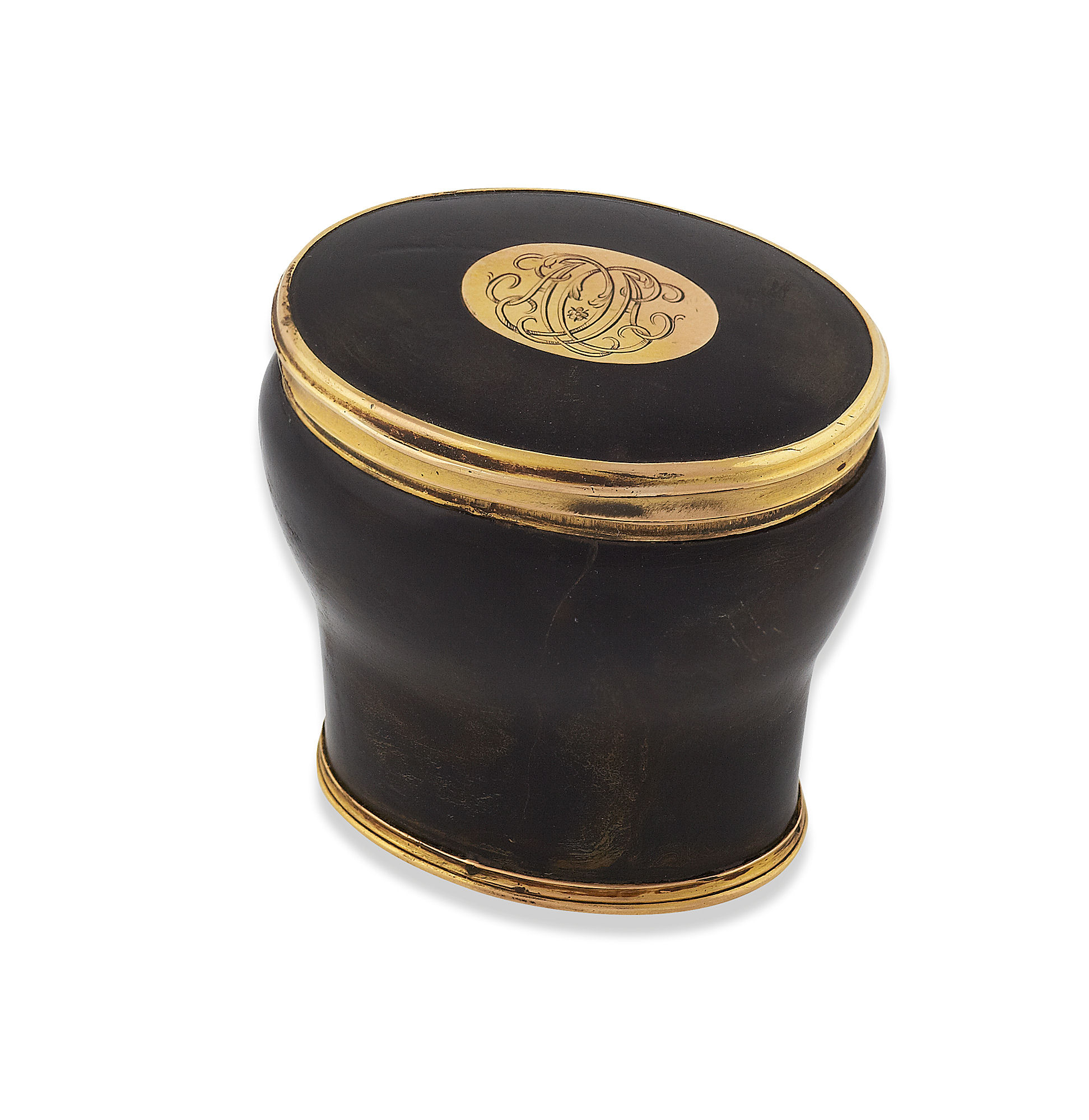 A gold mounted tortoiseshell Jacobite period baluster snuff mull