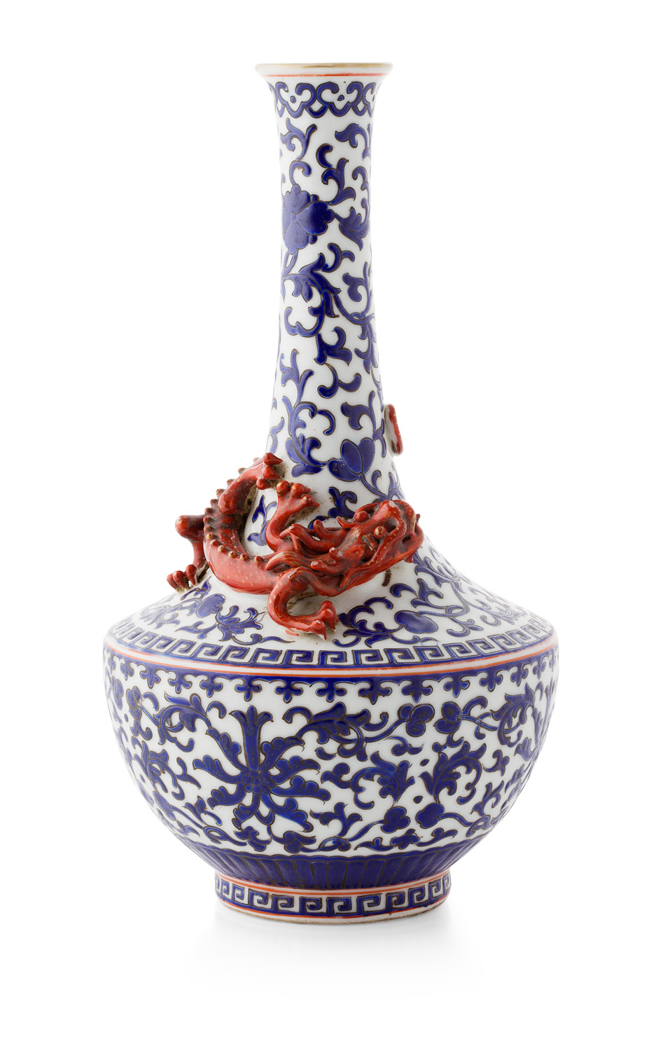 BLUE ENAMELLED BOTTLE VASE