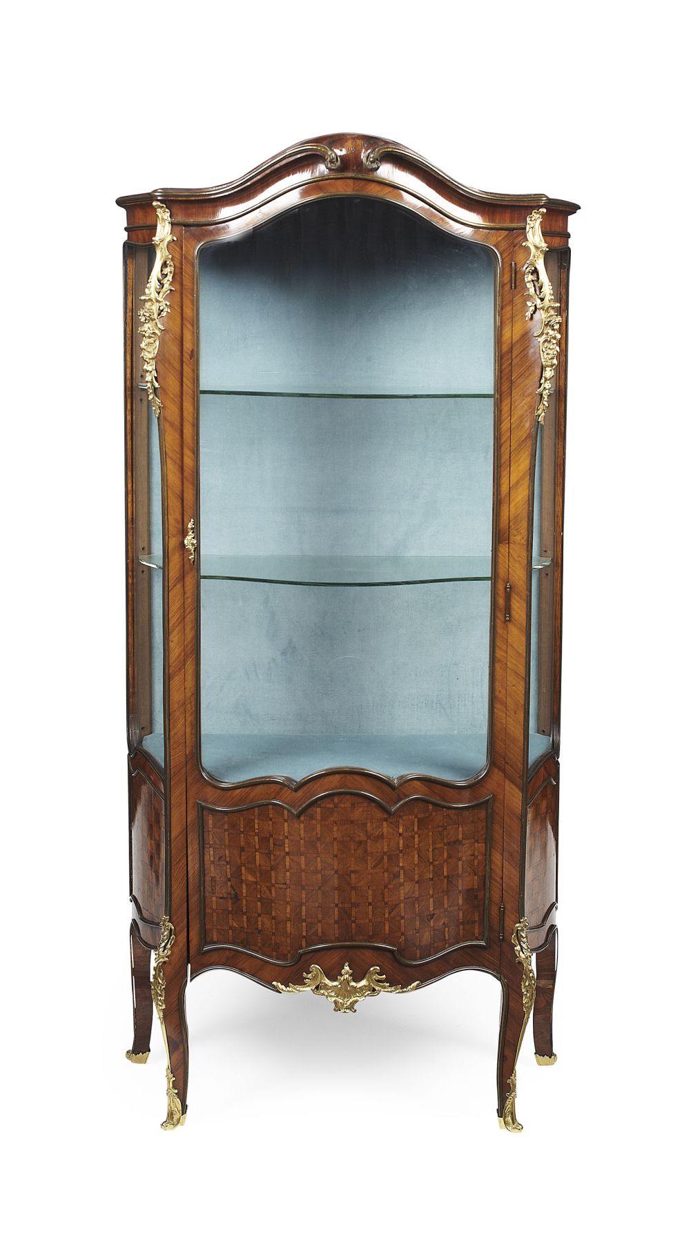 LOUIS XV STYLE KINGWOOD AND AMARANTH PARQUETRY VITRINE