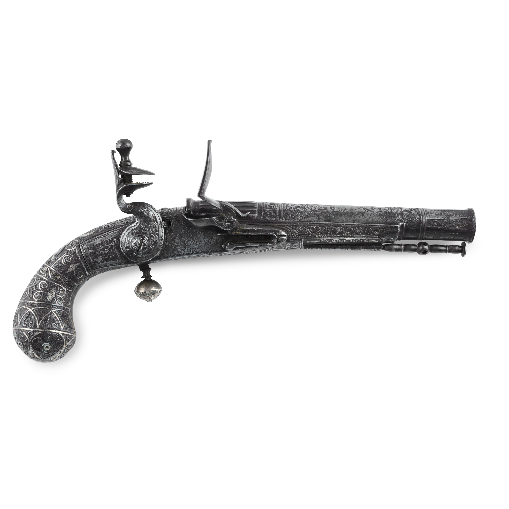 A MID-18TH CENTURY SCOTTISH FLINTLOCK ALL METAL LOBE BUTT BELT PISTOL