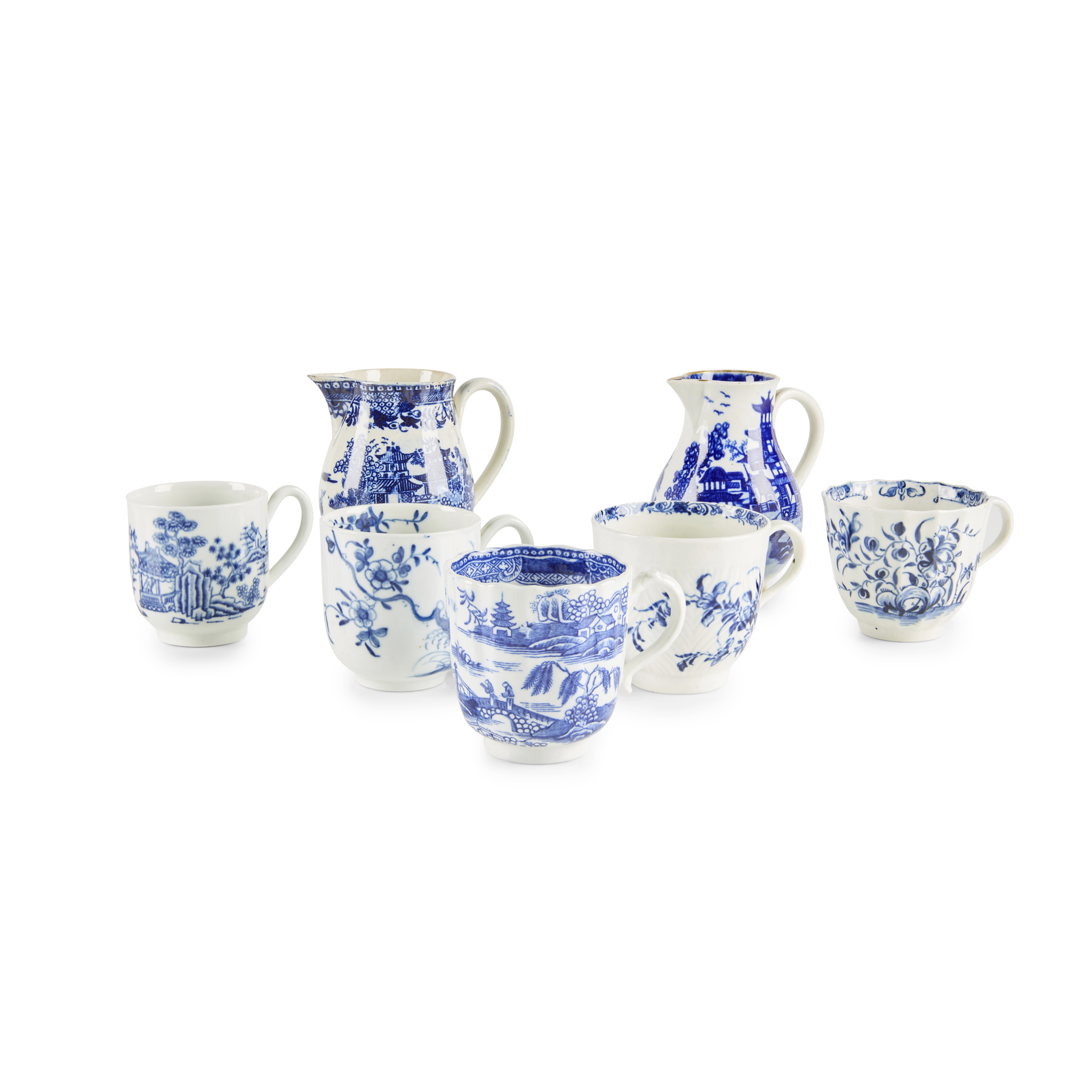 COLLECTION OF ENGLISH PORCELAIN CUPS AND JUGS