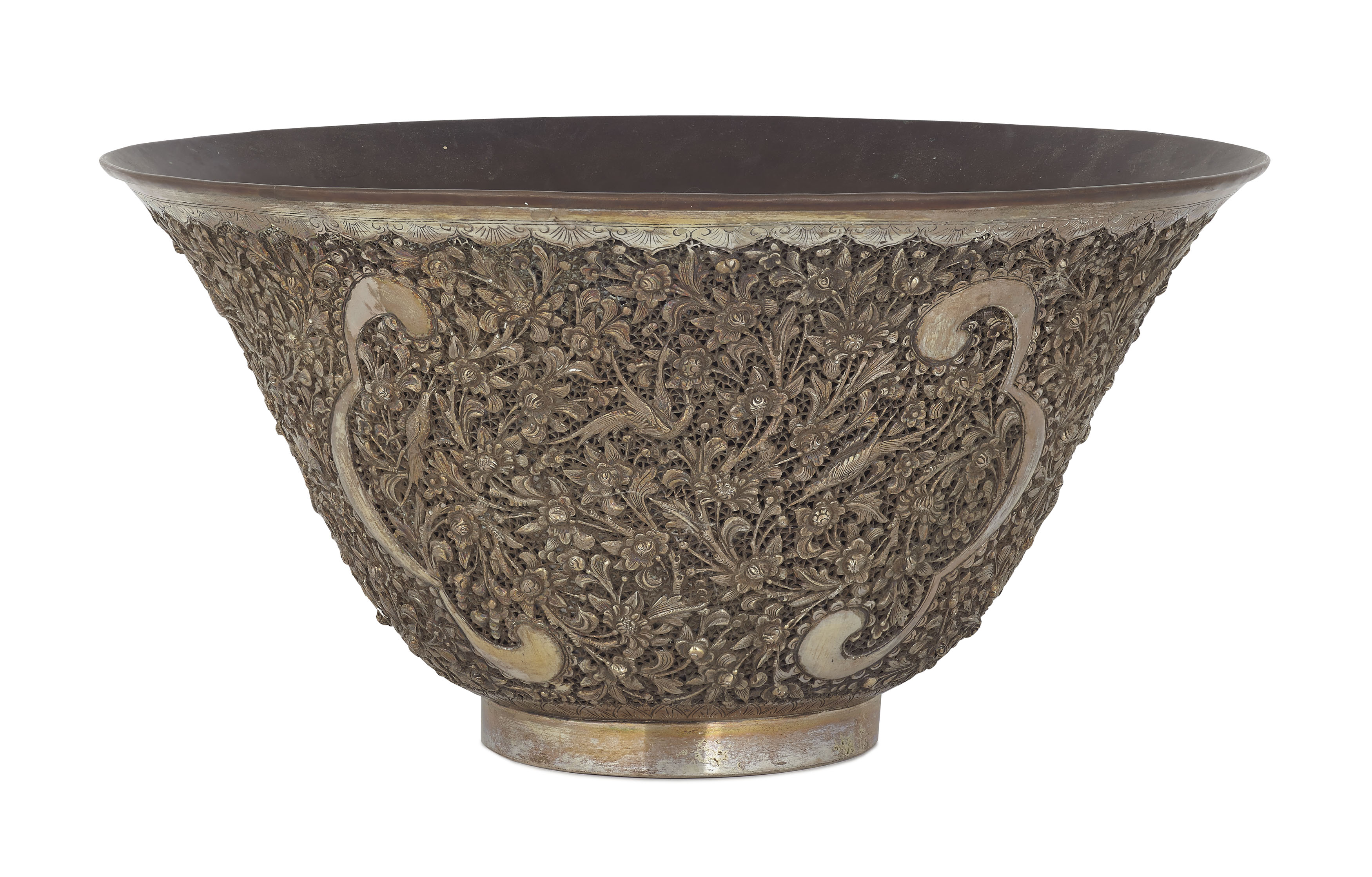 CHINESE BRONZE AND WHITE METAL BOWL