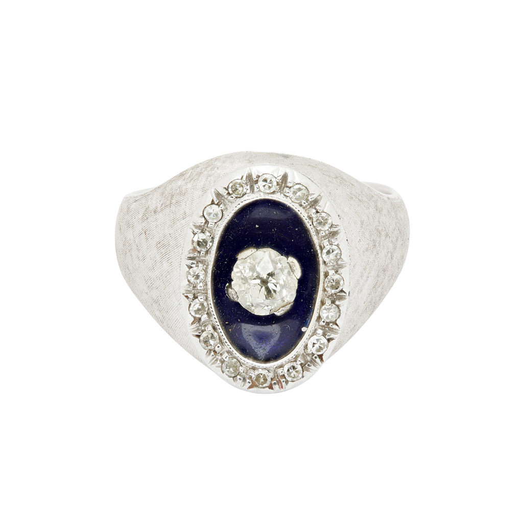 An enamel and diamond set ring