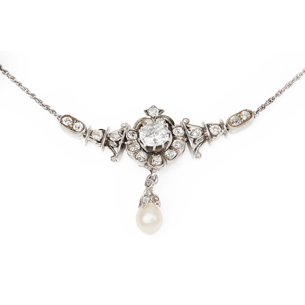 An early 20th century diamond and pearl set necklace