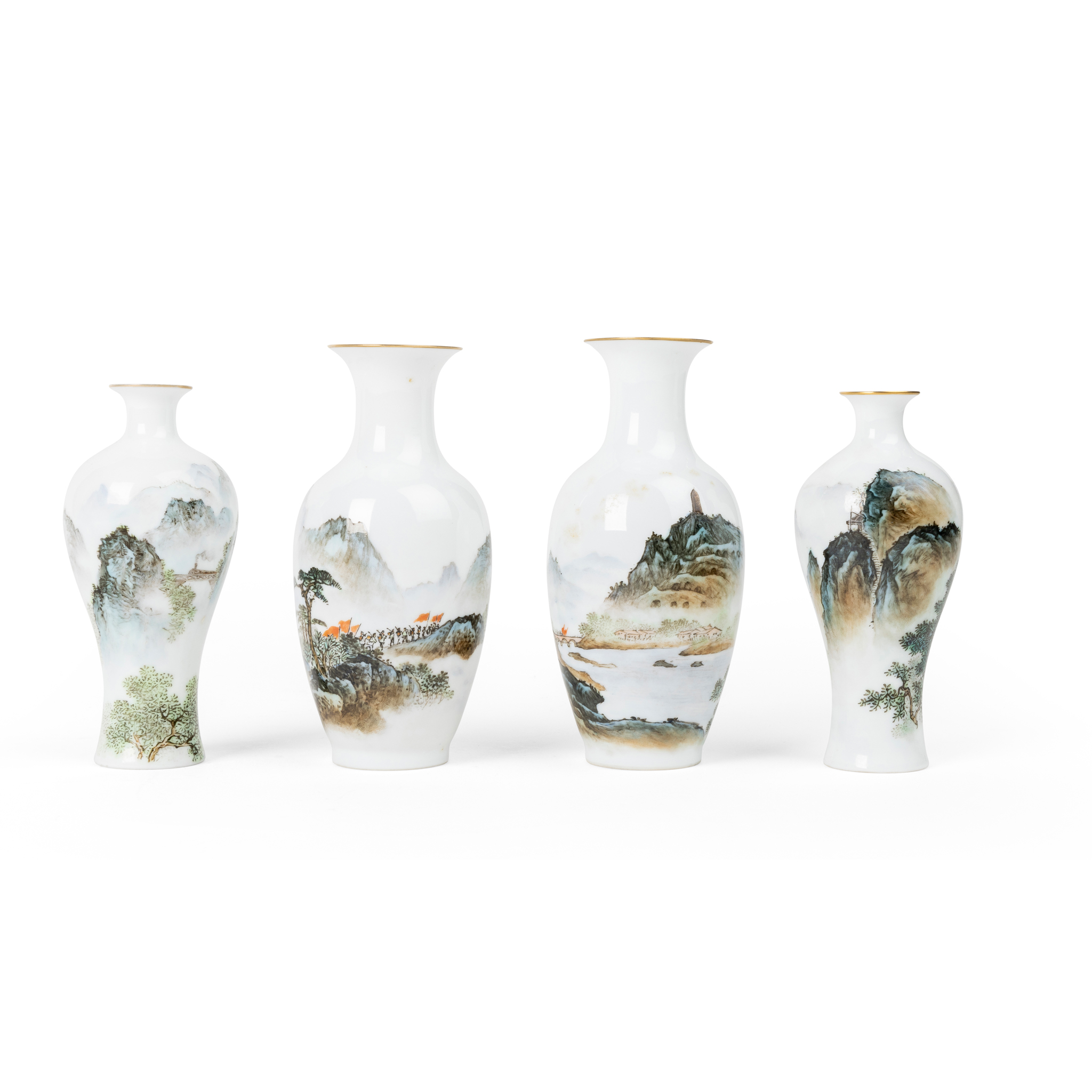 SET OF FOUR FAMILLE ROSE VASES