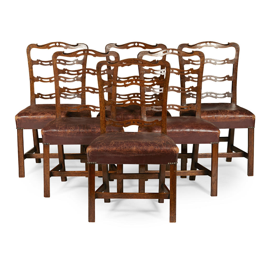 SET OF SIX SCOTTISH GEORGE III STYLE OAK DINING CHAIRS, AFTER A DESIGN BY YOUNG & HAMILTON