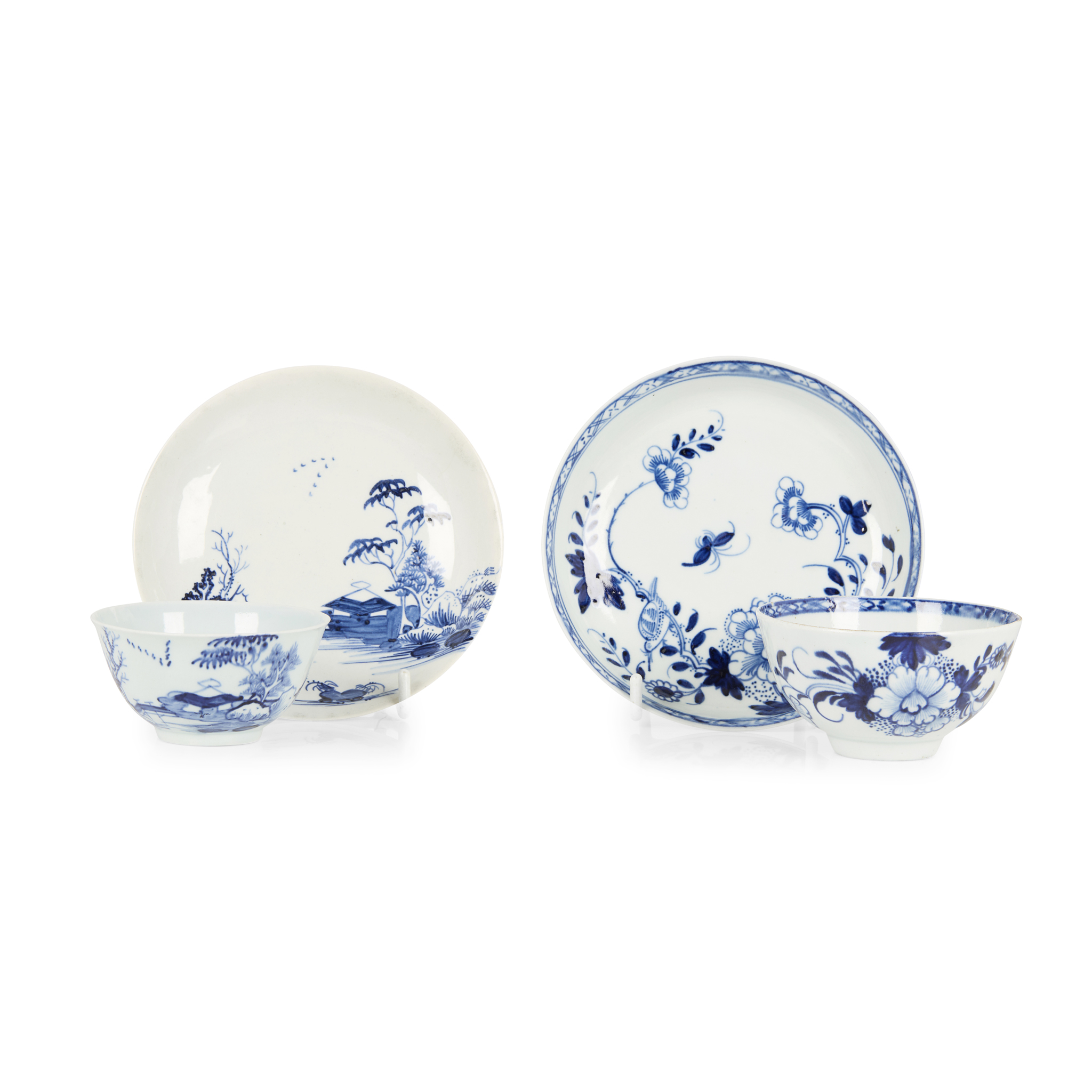 TWO LIVERPOOL PORCELAIN TEABOWLS AND SAUCERS